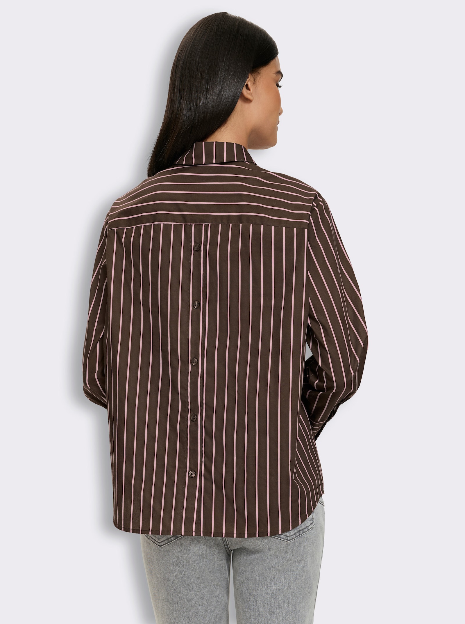 heine Gestreifte Bluse mit Knopfleiste hinten - schoko-rosé-gestreift