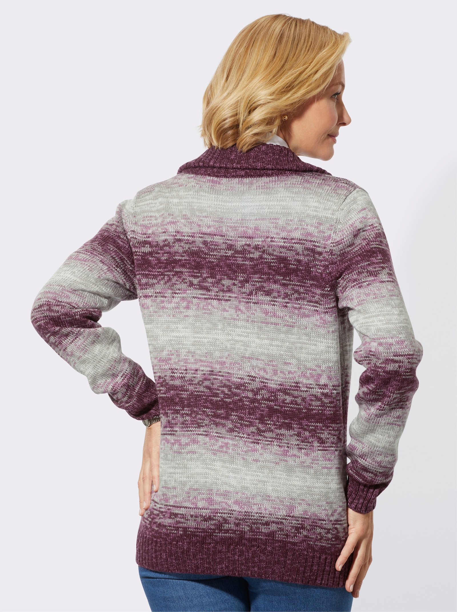 Strickjacke im Farbverlauf - violett-burgund-geringelt