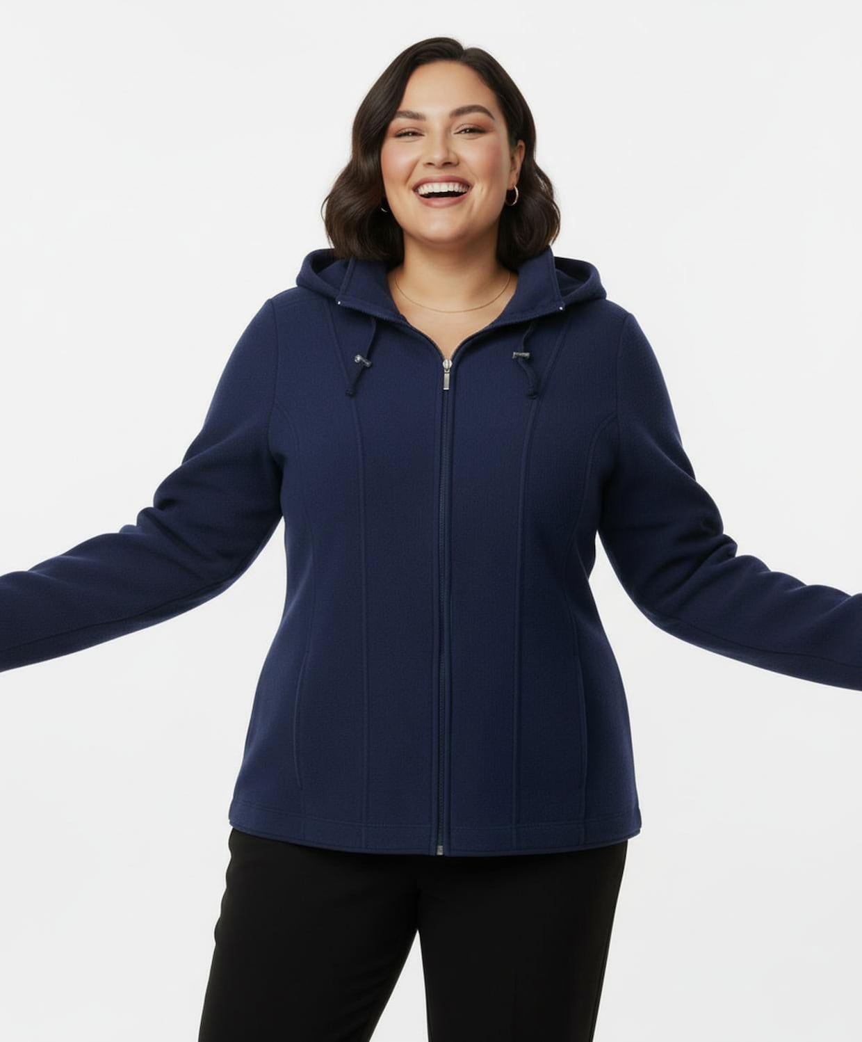 Fleecejacke mit abnehmbarer Kapuze - marine