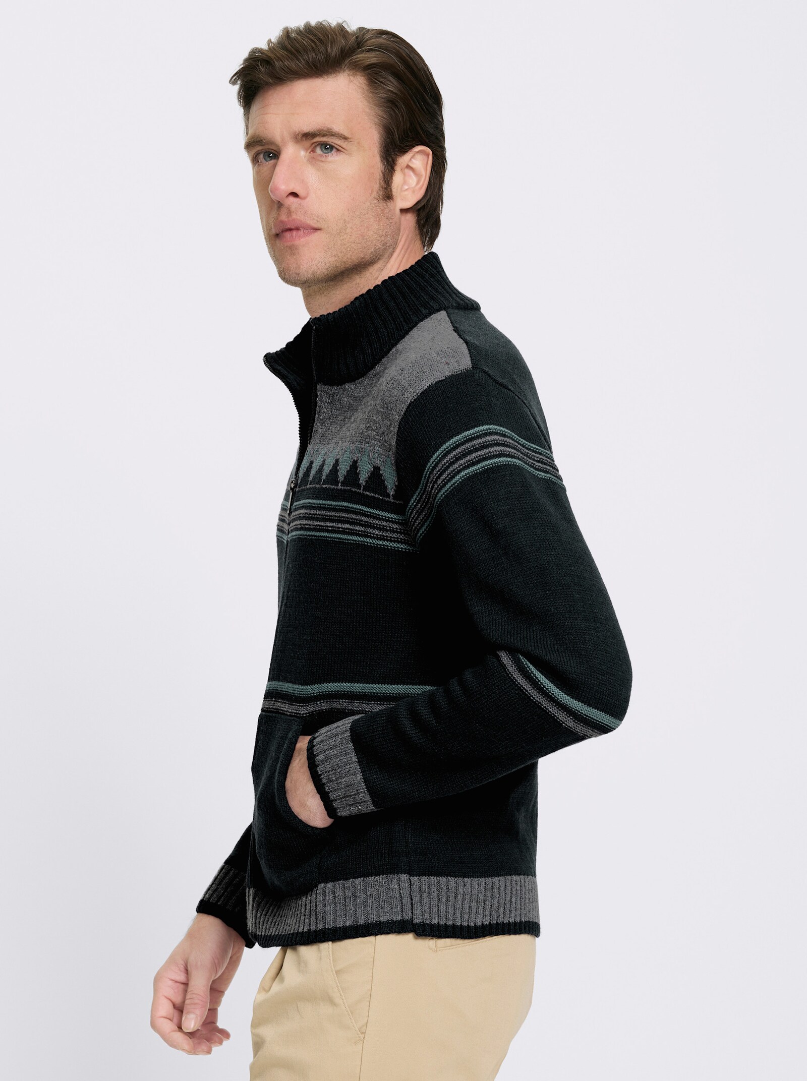 Catamaran Strickjacke mit Woll-Anteil - schwarz-gemustert