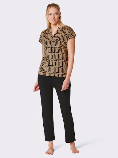 wäschepur Pyjama mit Grafik-Dessin - camel-schwarz-bedruckt