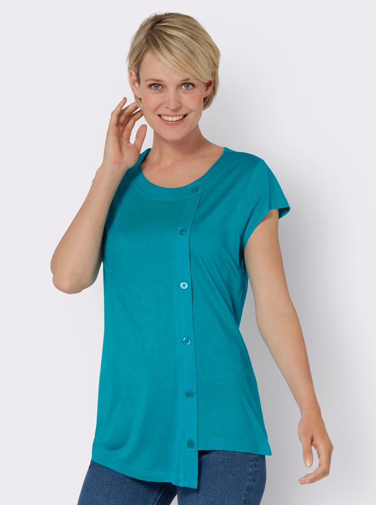 Shirt met ronde hals - turquoise