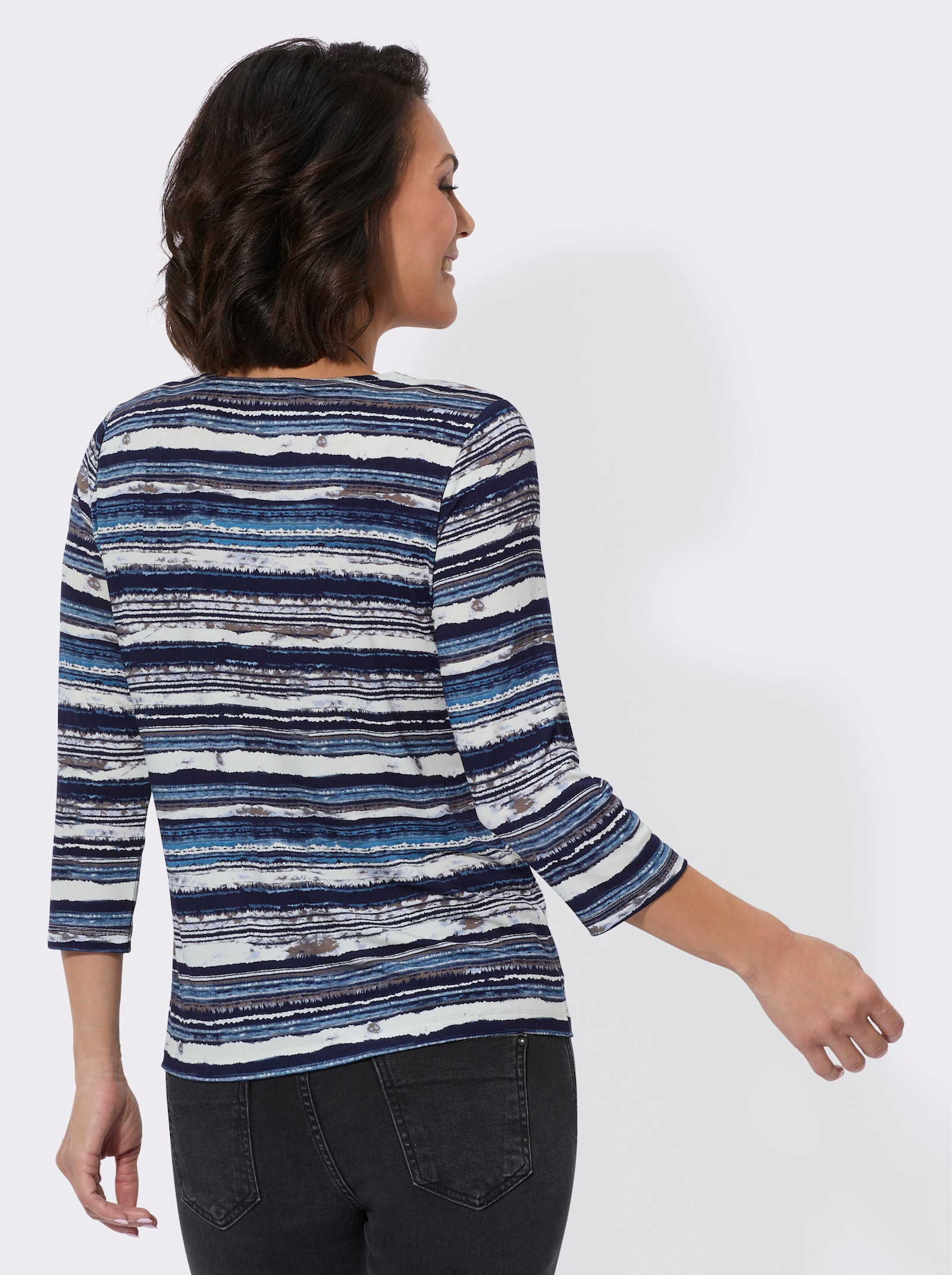 Rundhalsshirt mit 3/4-Ärmeln - eisblau-beige-bedruckt