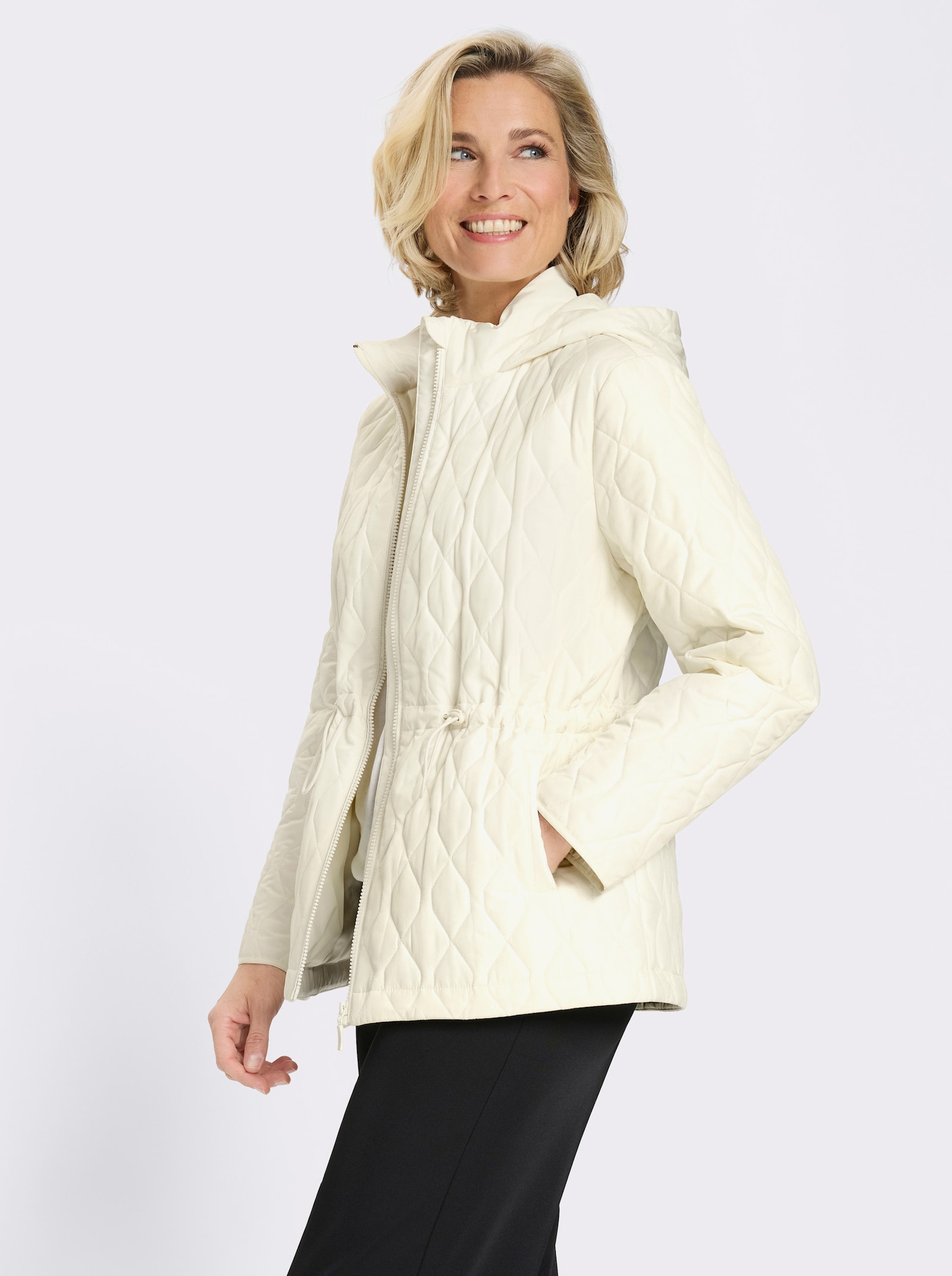 Steppjacke mit verstellbarem Tunnelzug in der Taille - ecru
