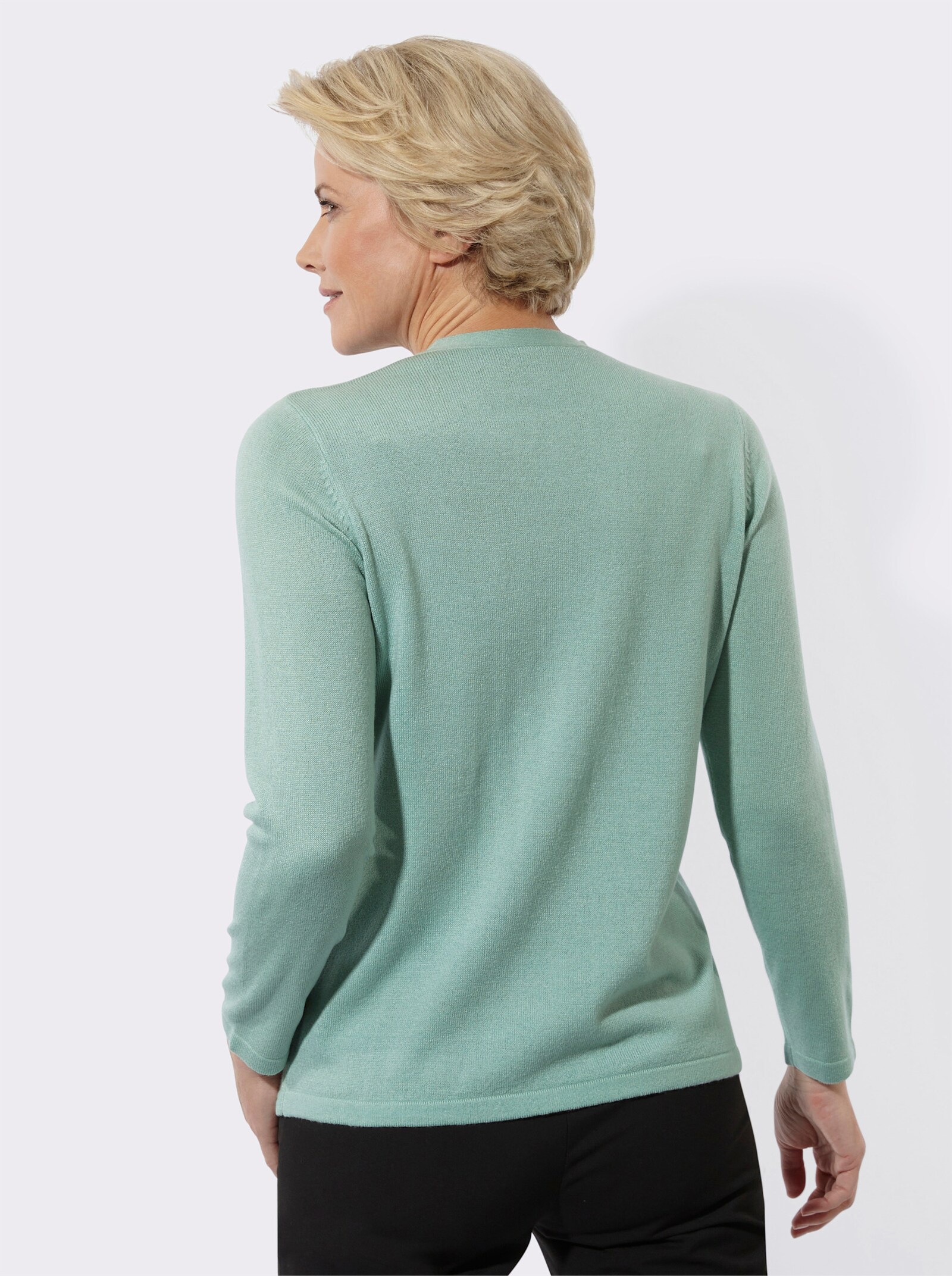 2-in-1-Pullover mit Ajourmuster - kalkmint