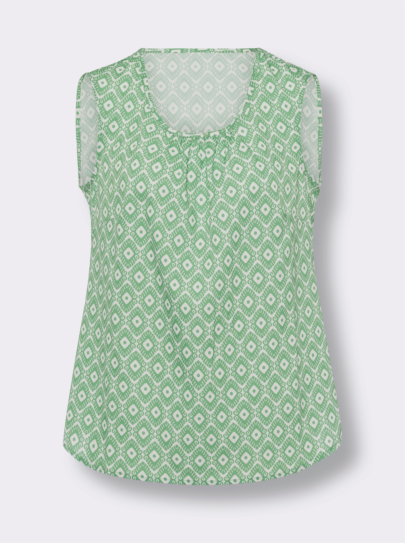 Blúzkový top, min. vzor - Svetlobéžovo-jablková potlač