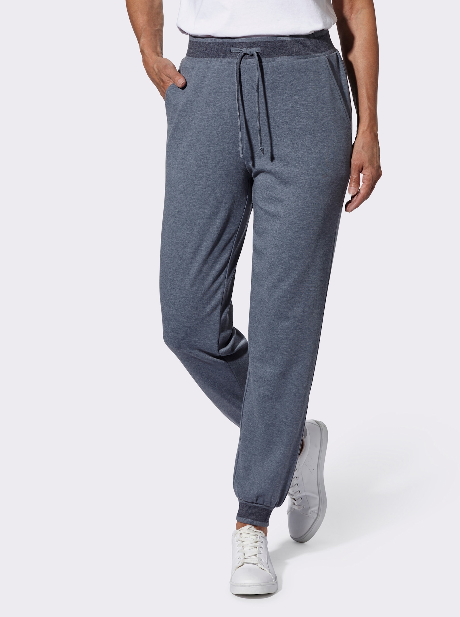 Freizeithose mit geripptem Dehnbund - rauchblau-meliert