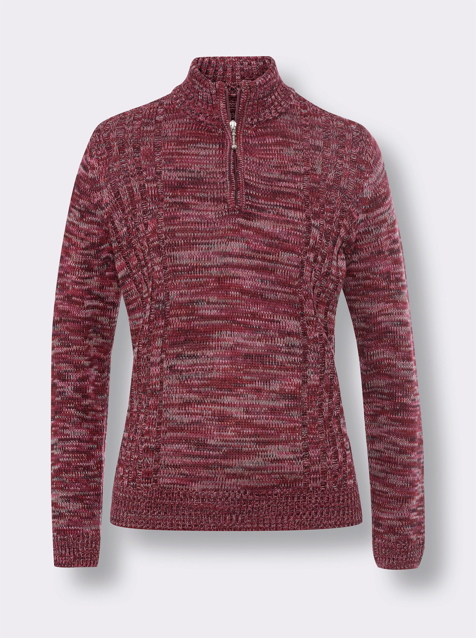 Pullover met lange mouwen van gemêleerd tricot - bordeaux gemêleerd