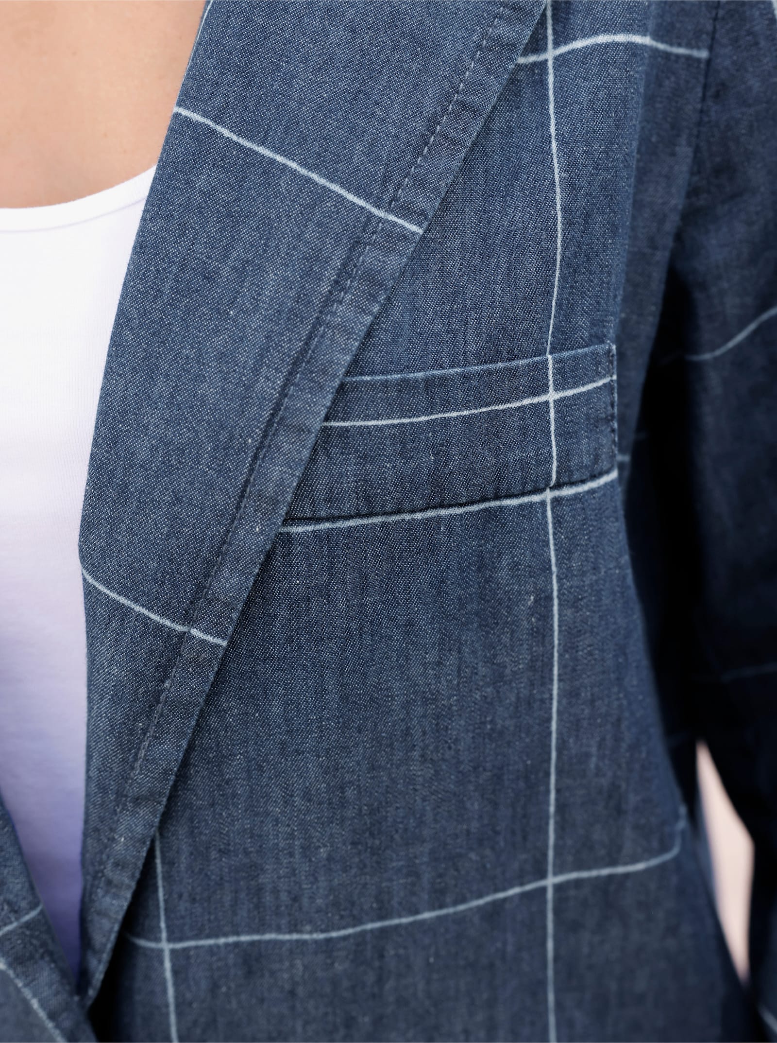 Jeansblazer mit großem Karo-Dessin - blue-stone-washed