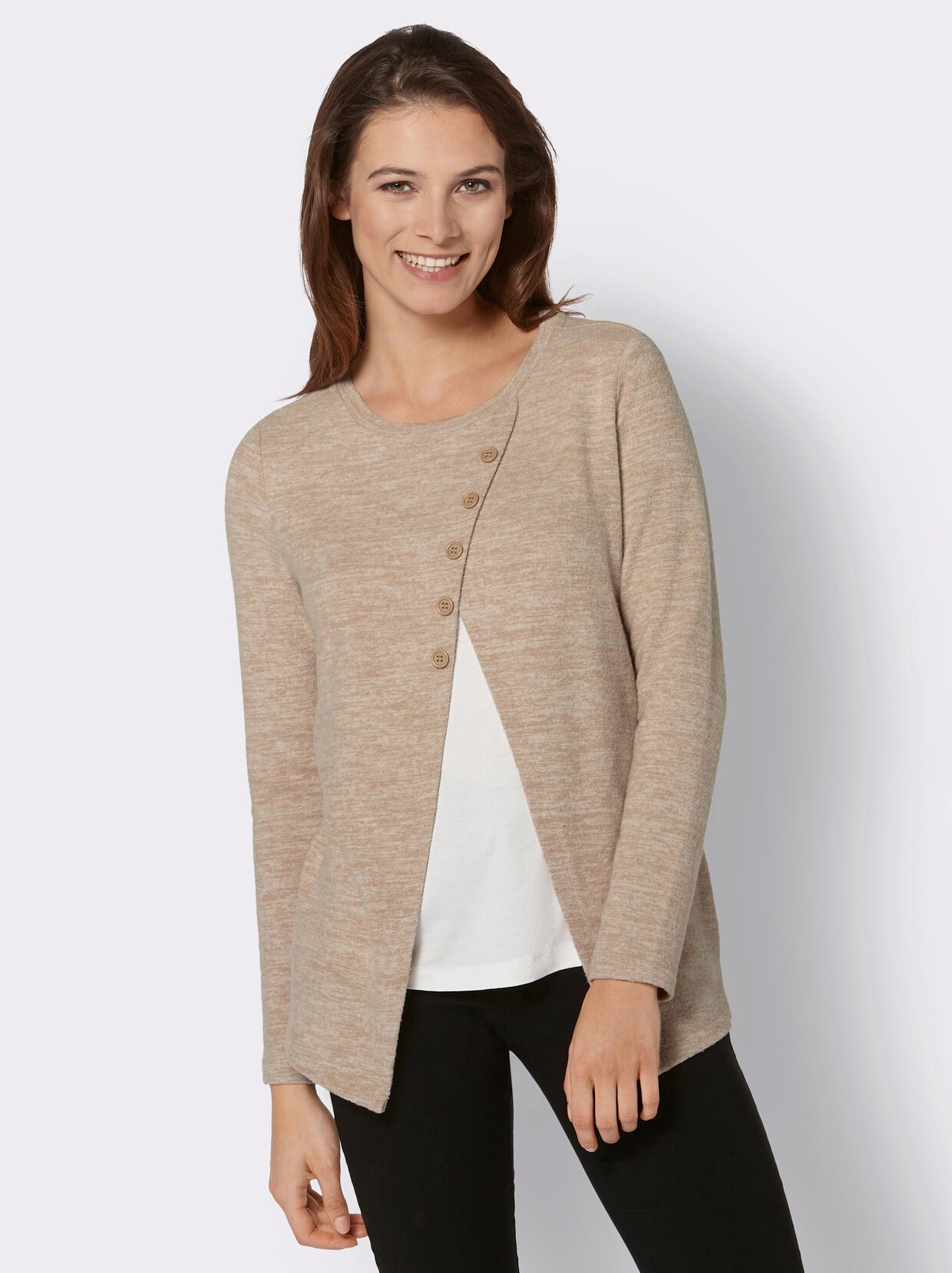 Rundhalsshirt - beige-meliert
