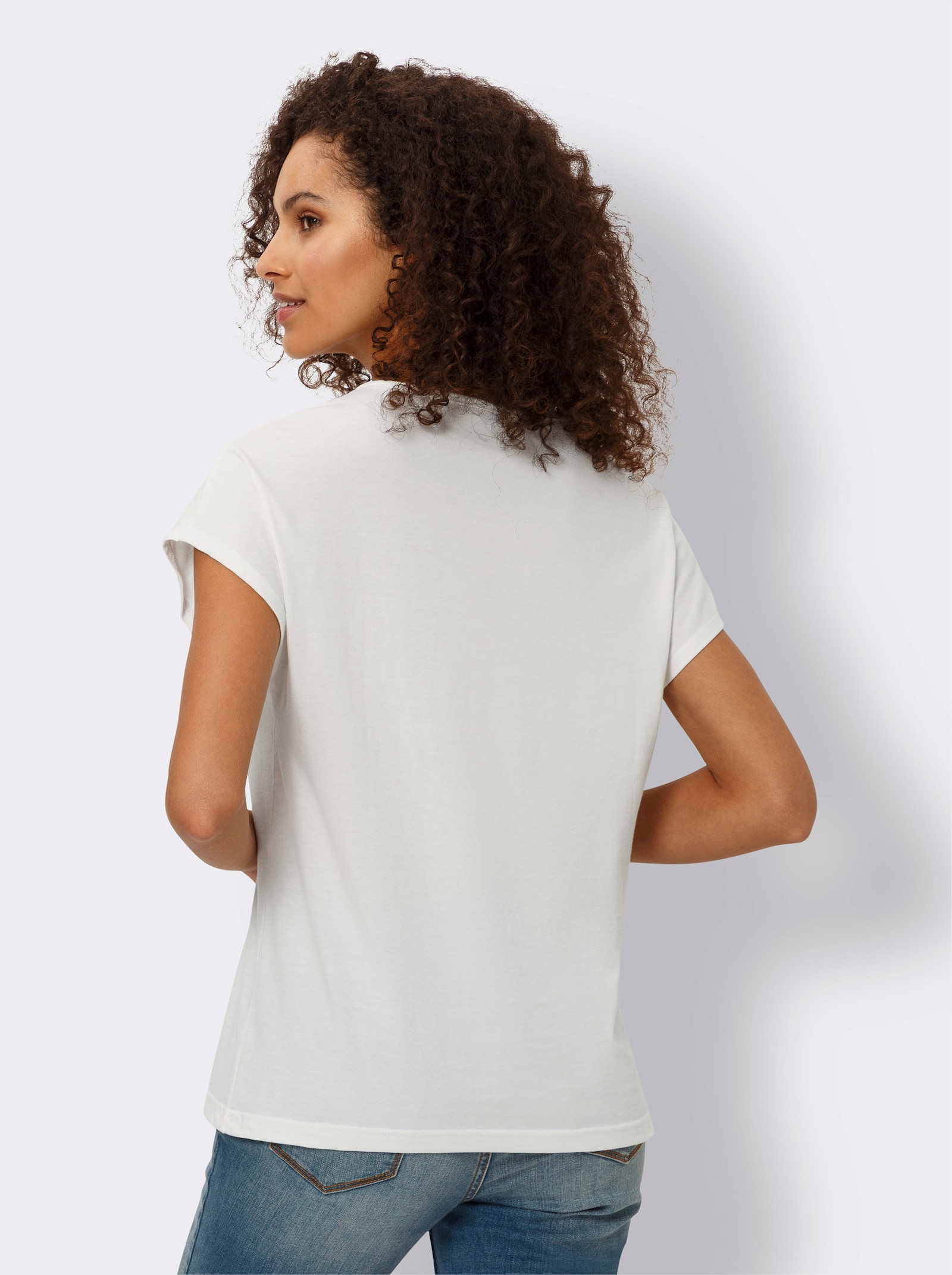 heine Kurzarmshirt mit Frontdruck - ecru-jeansblau-bedruckt