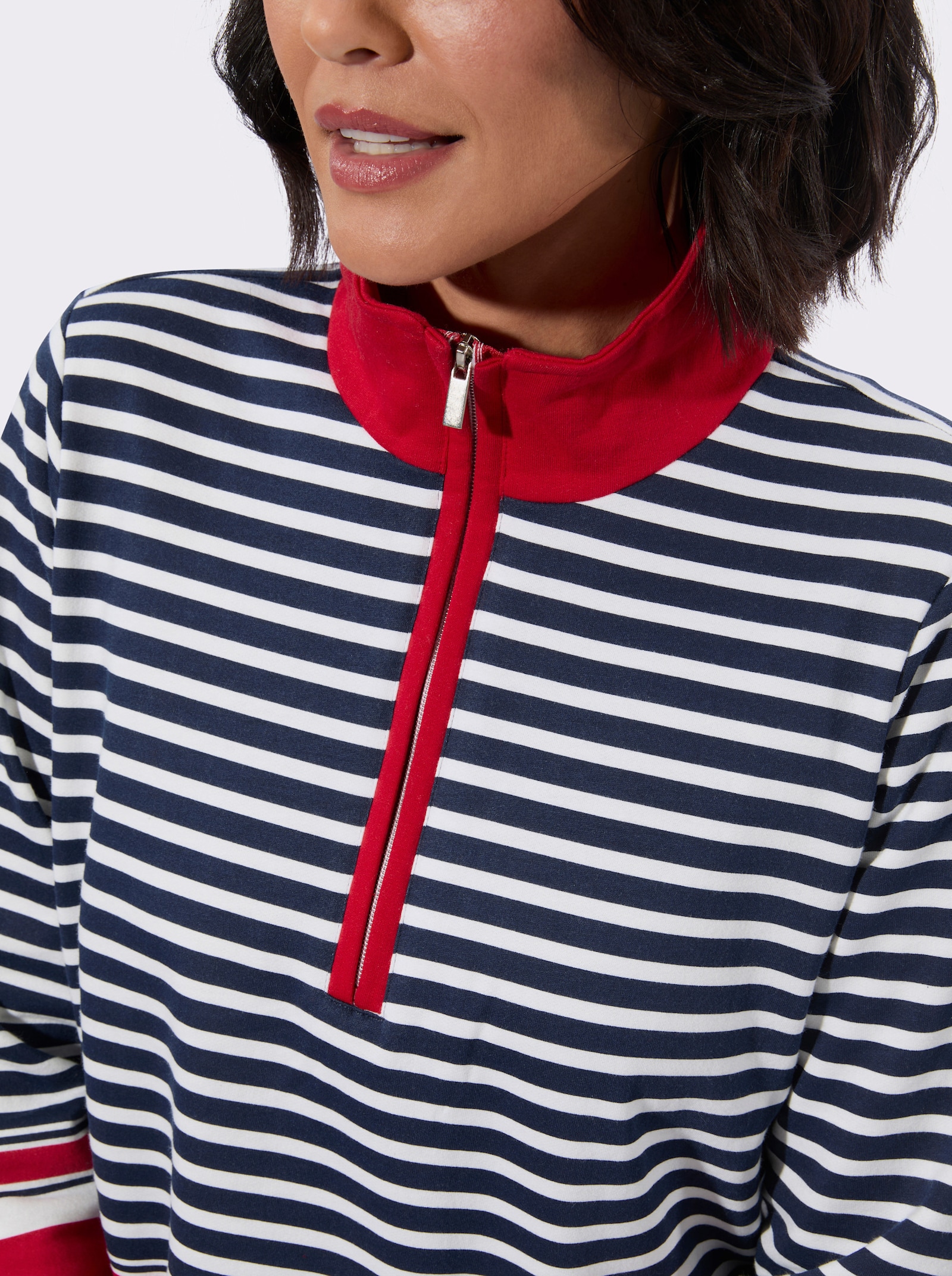 Sweatshirt mit platziertem Ringelmuster - marine-rot-geringelt