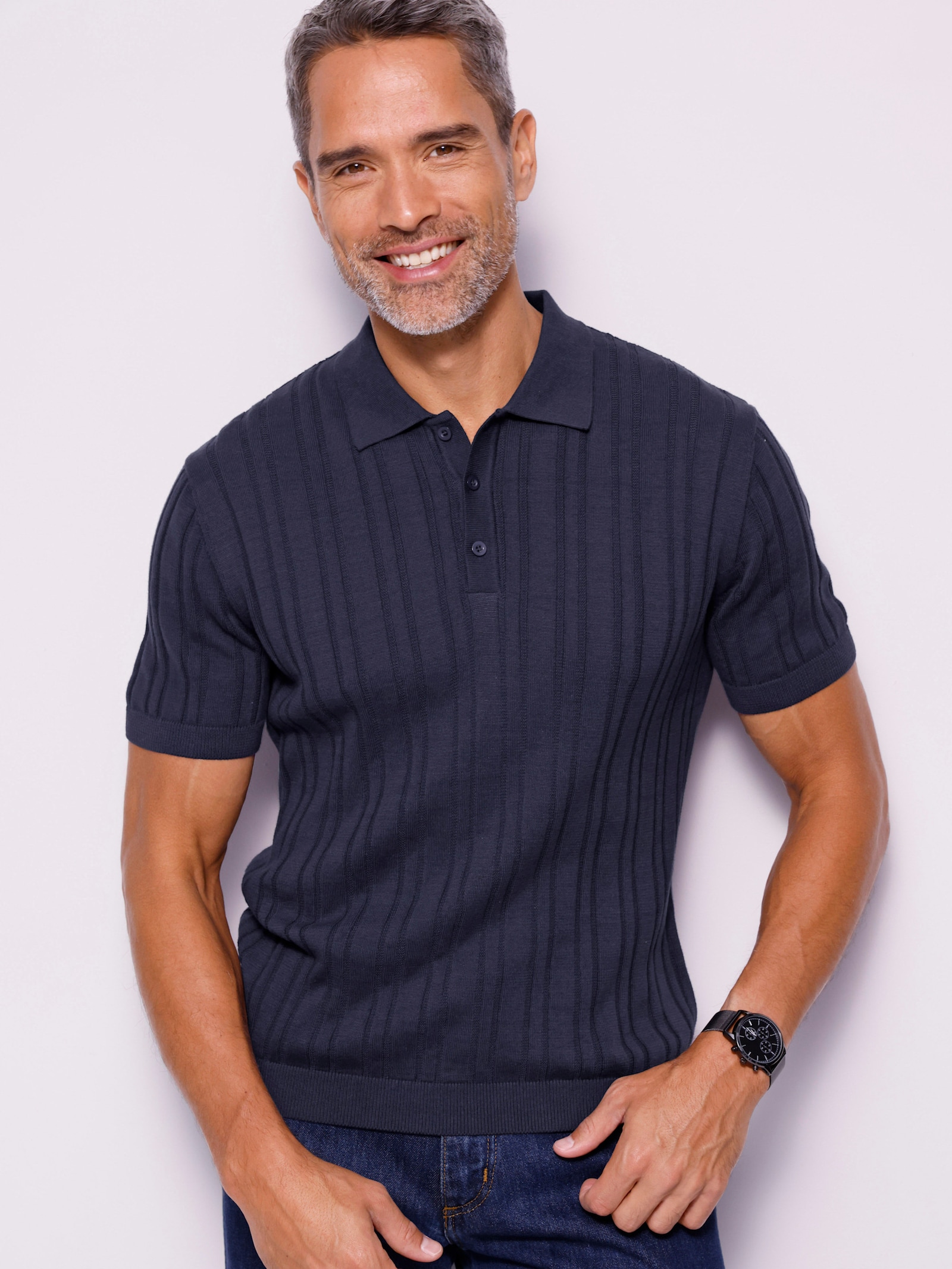 Svetr s krátkým rukávem s 3D strukturou - námořnická modrá