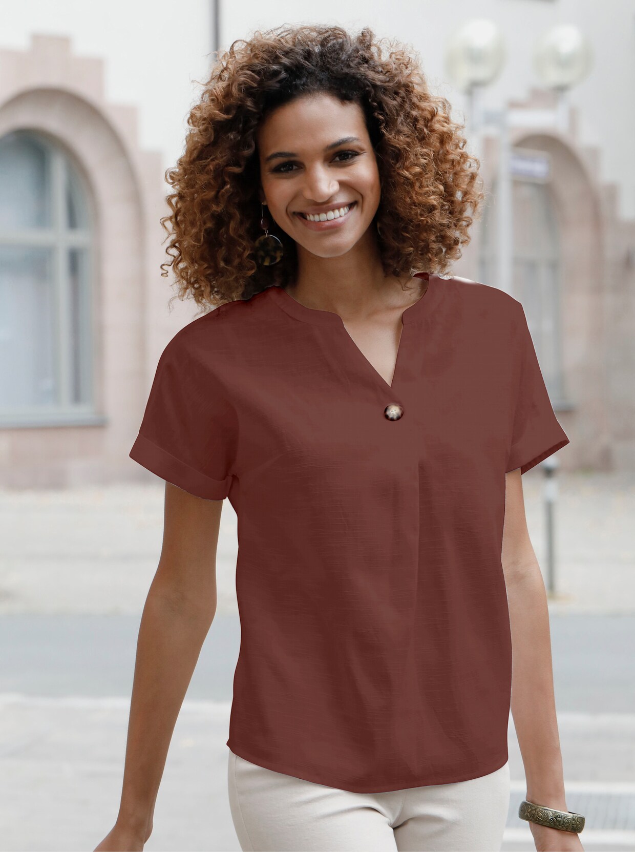 Comfortabele blouse - roodbruin