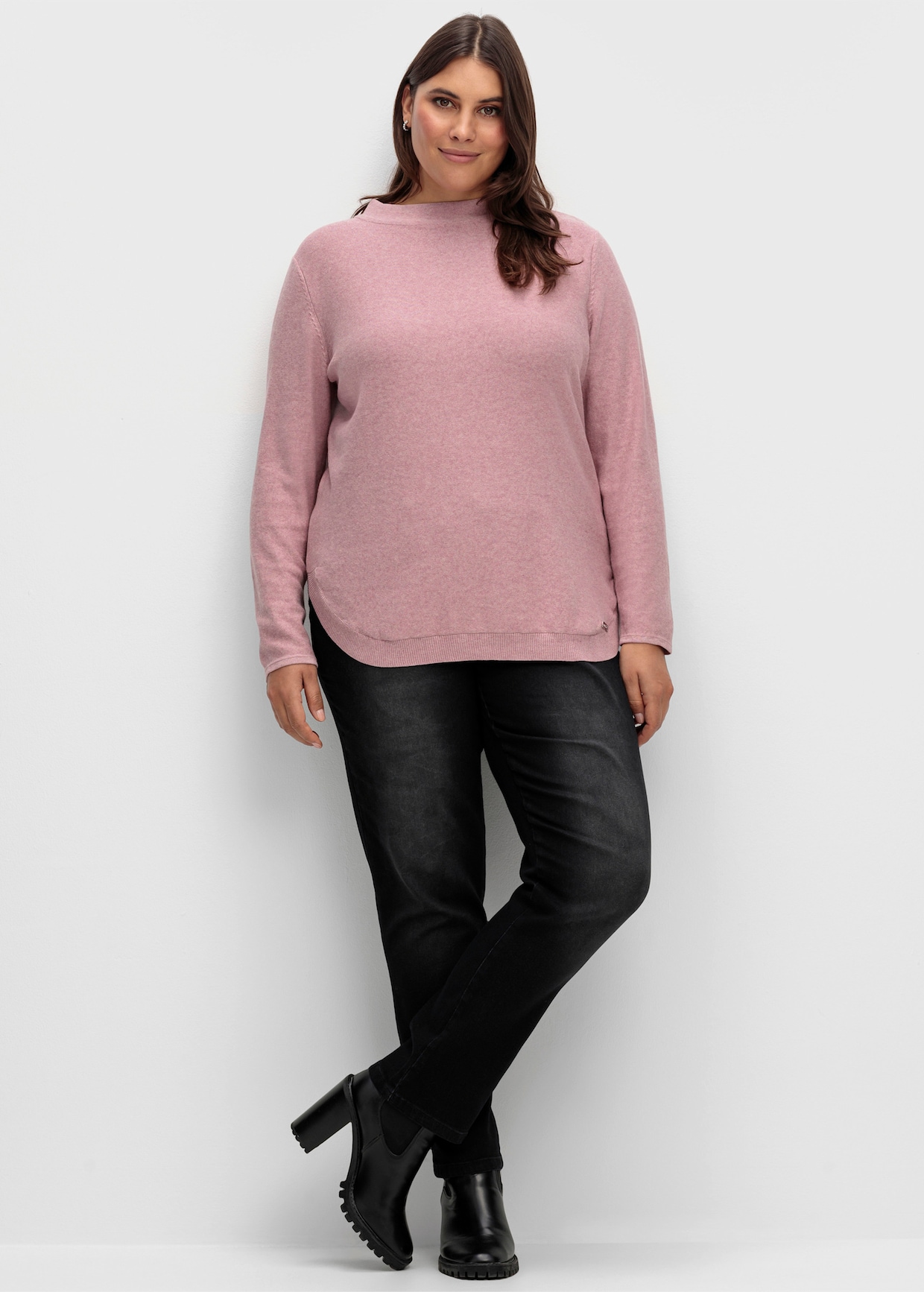 Schlupfjeans mit geripptem Strick-Dehnbund - black-denim