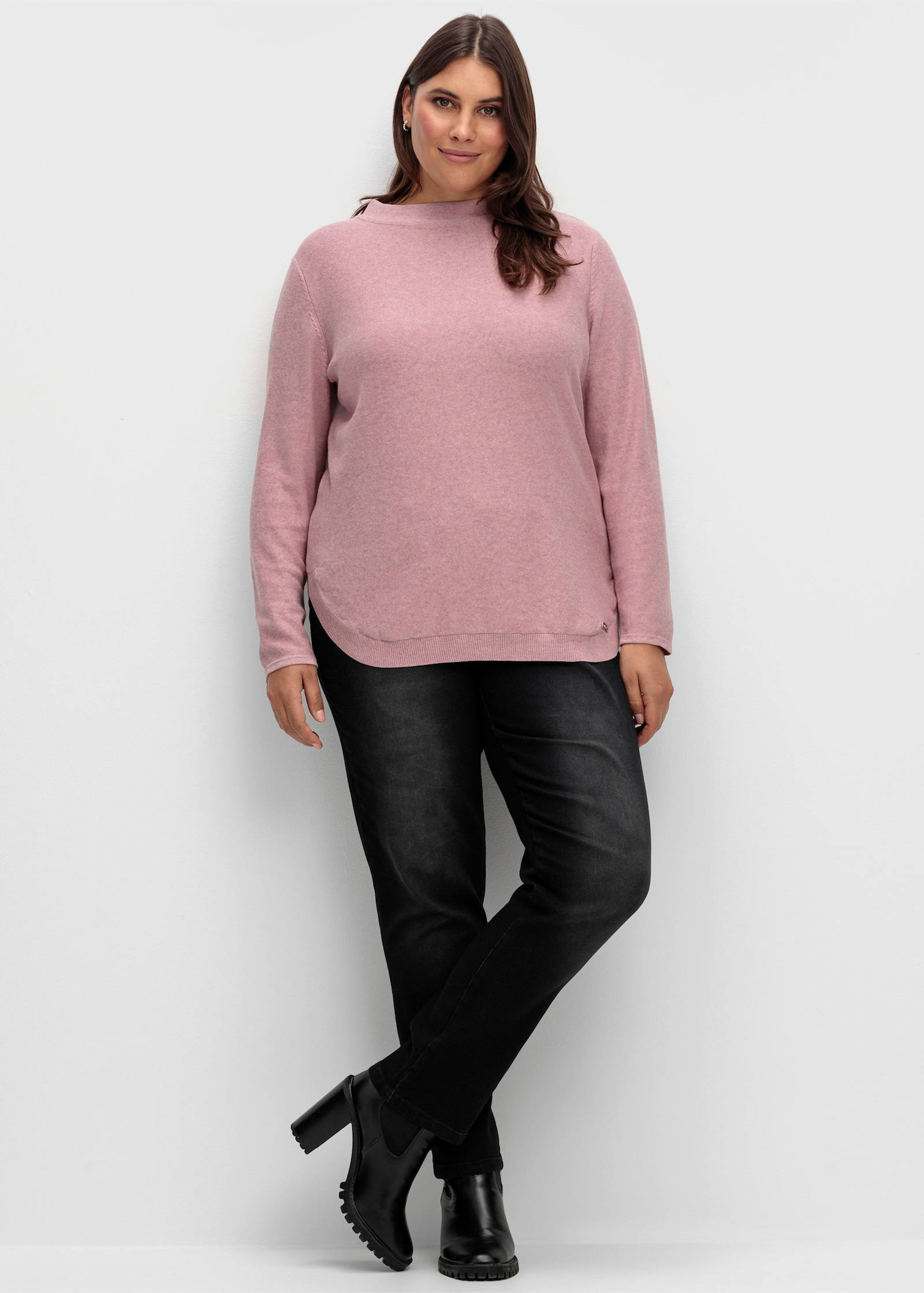 Schlupfjeans mit geripptem Strick-Dehnbund - black-denim