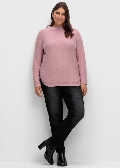 Schlupfjeans mit geripptem Strick-Dehnbund - black-denim