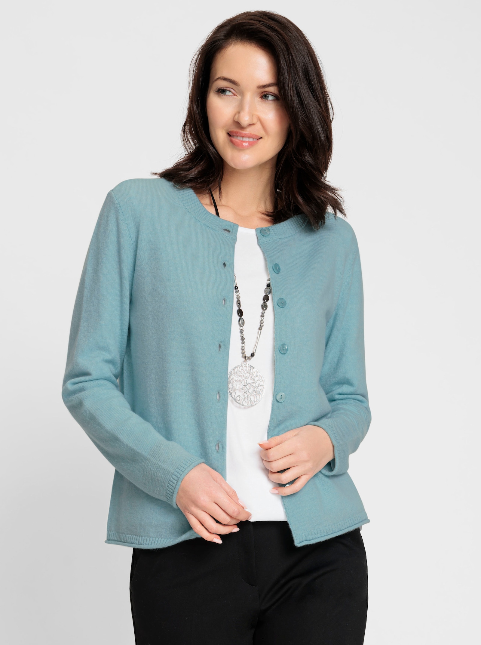 Feinstrickjacke mit Kaschmir - aqua-meliert