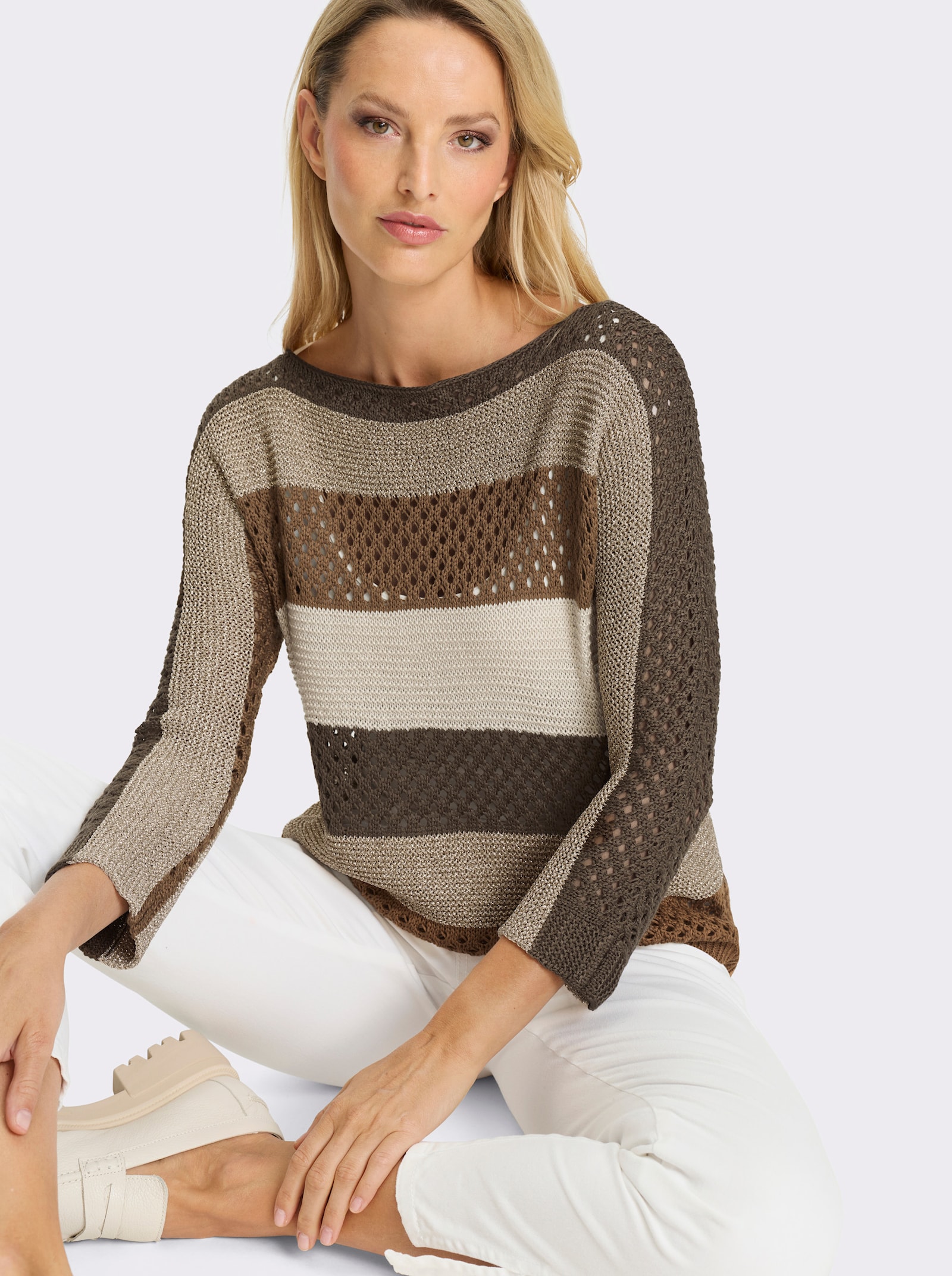 heine Ajourpullover - braun-sand-gemustert