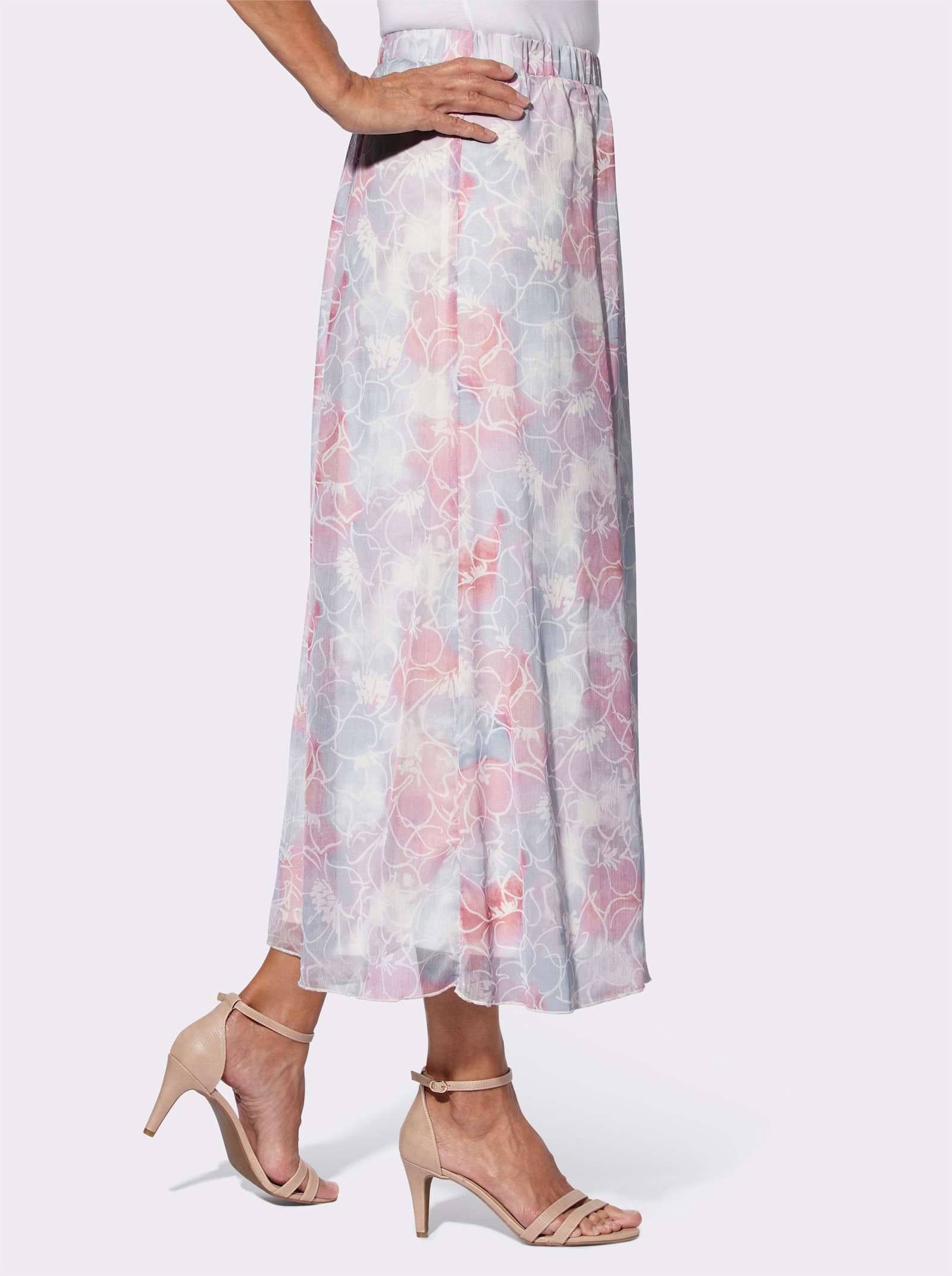 Bahnenrock mit bequemem Rundum-Dehnbund - hellblau-flamingo-bedruckt