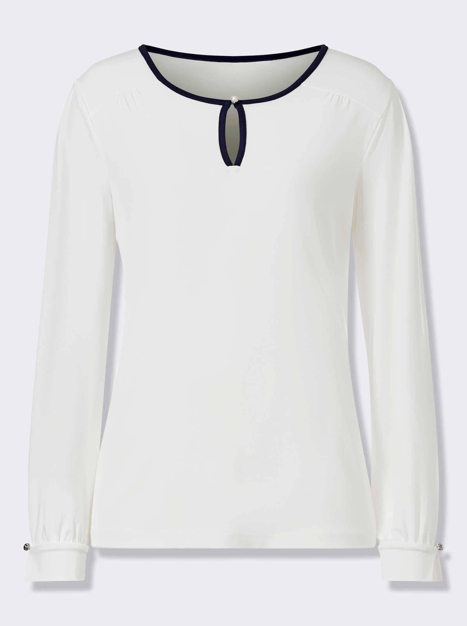 Rundhalsshirt mit kontrastfarbigen Akzenten - ecru