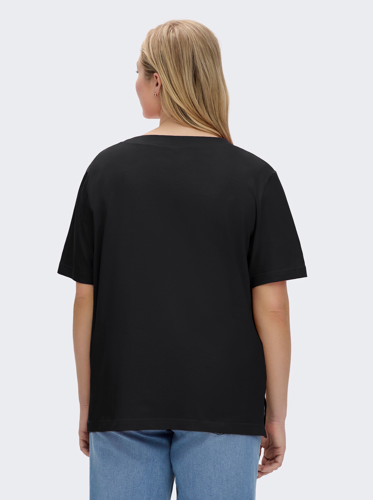 Kurzarmshirt mit Muschel-Druck - schwarz