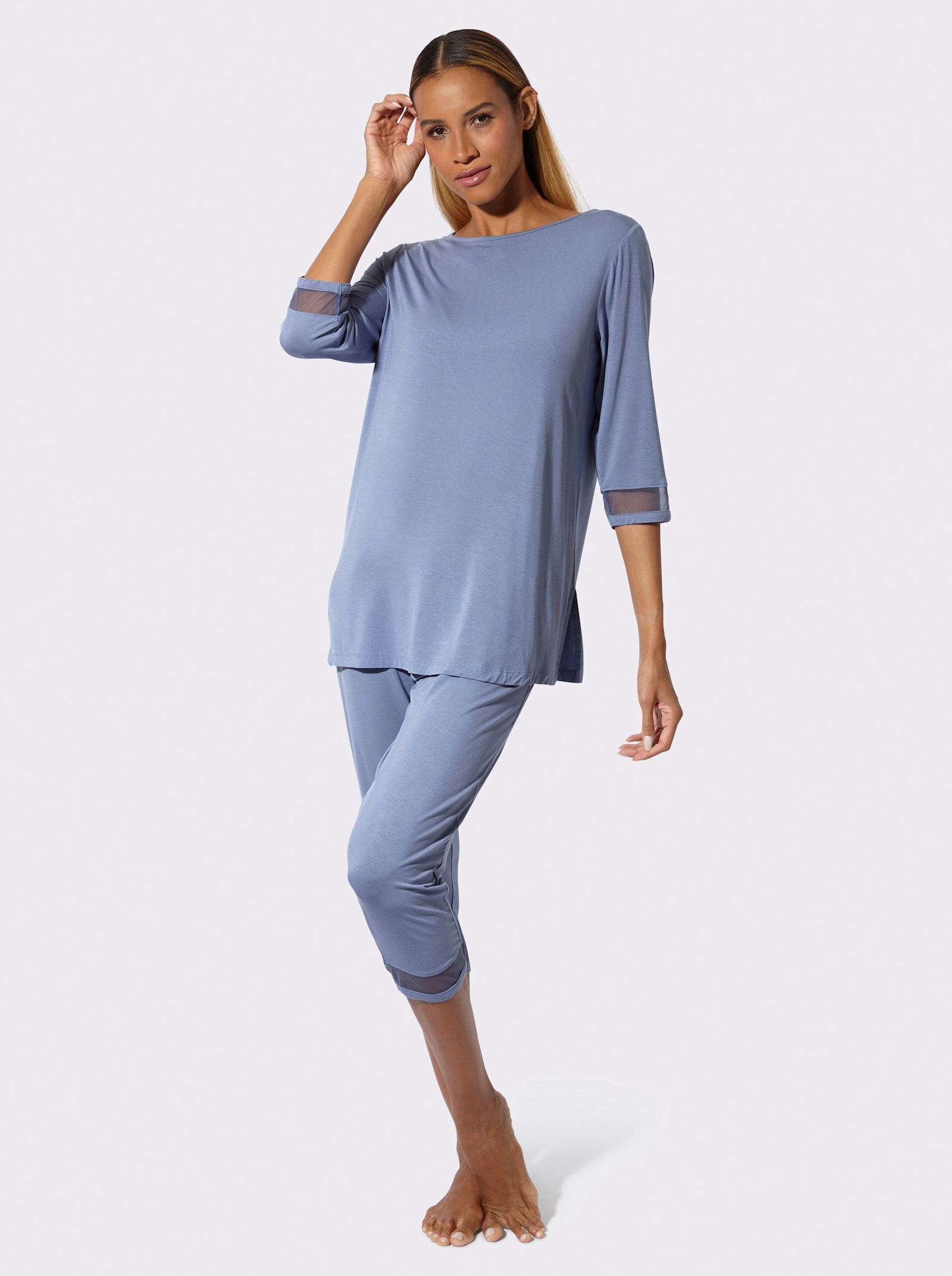 wäschepur Schlafanzug mit Mesh-Einsätzen - taubenblau