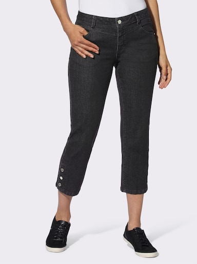 7/8-Jeans mit Zierknöpfen am Beinabschluss - black-denim