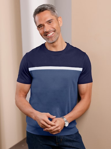 Shirt met ronde hals - marine-wit-jeansblauw