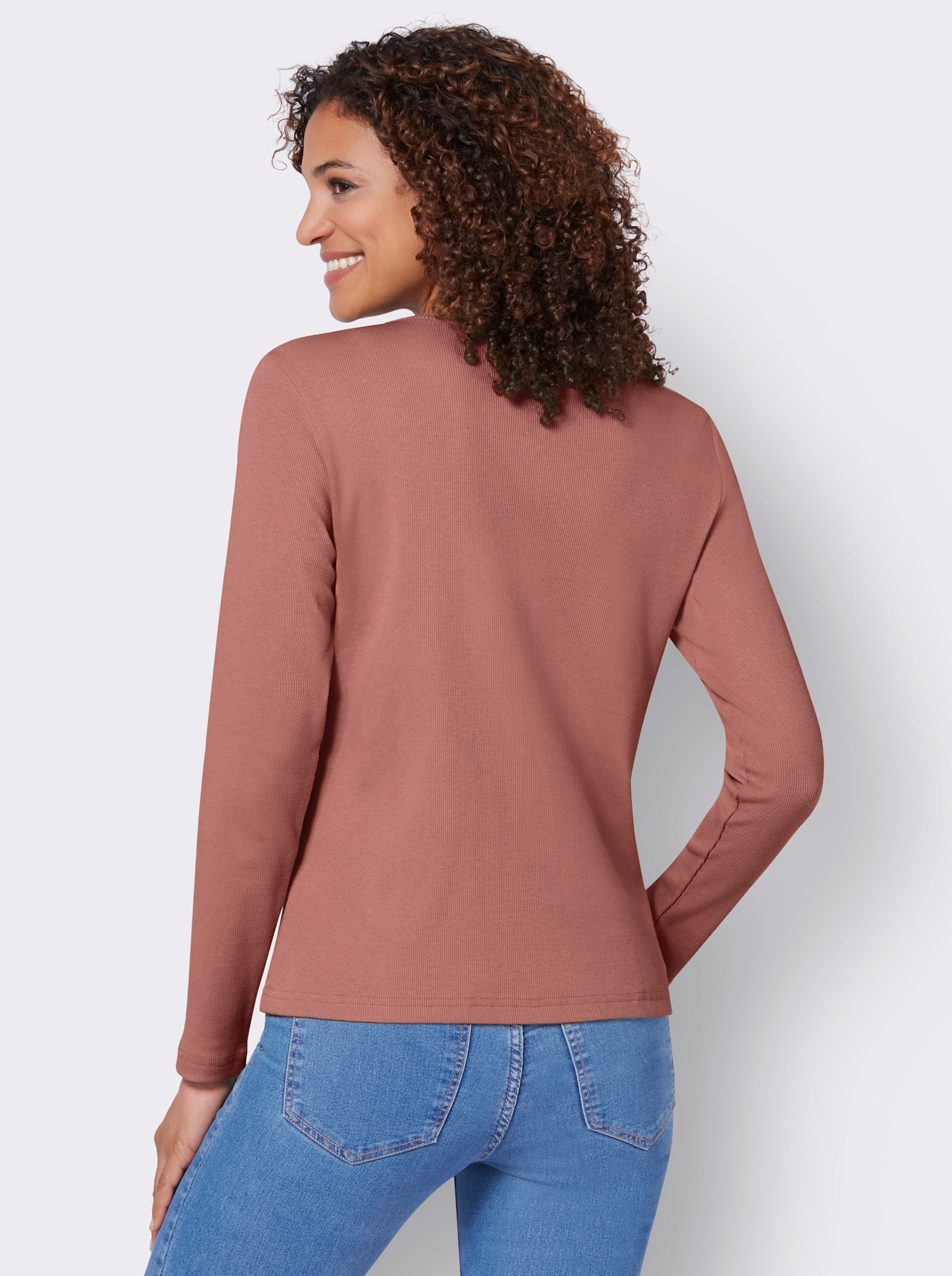 Langarmshirt mit Zierknopfleiste - rosenholz