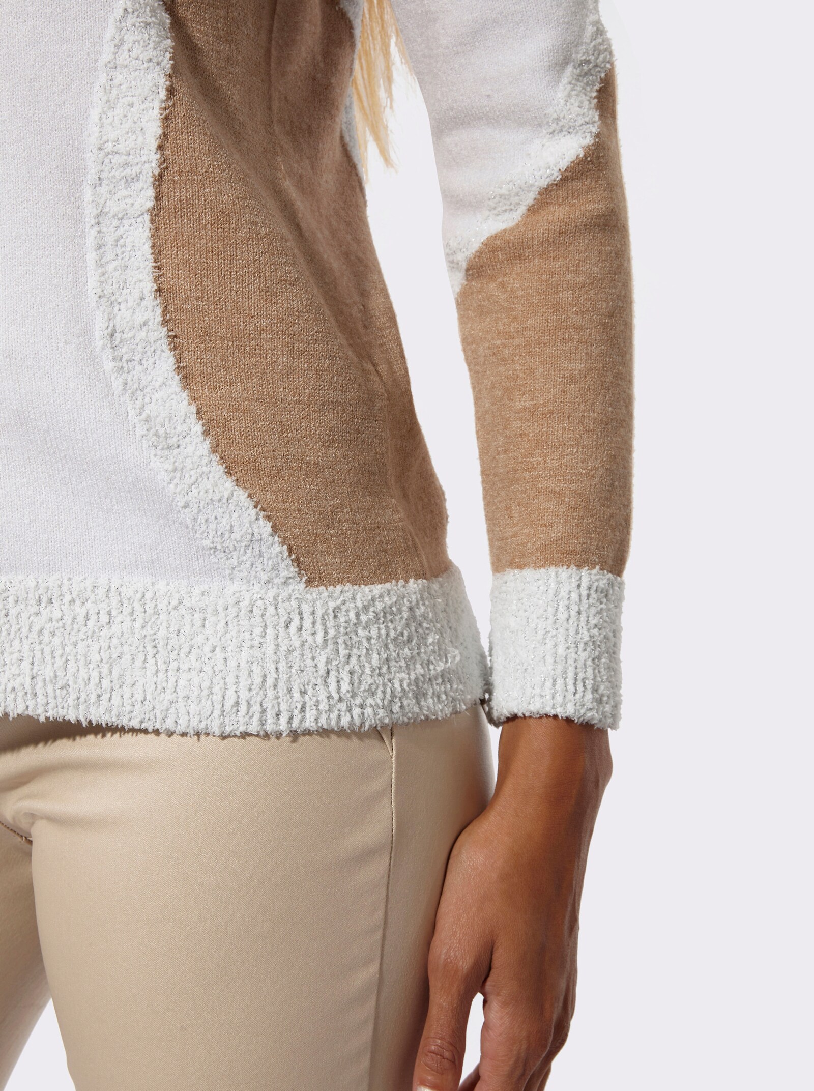 Langarm-Pullover - ecru-camel-meliert