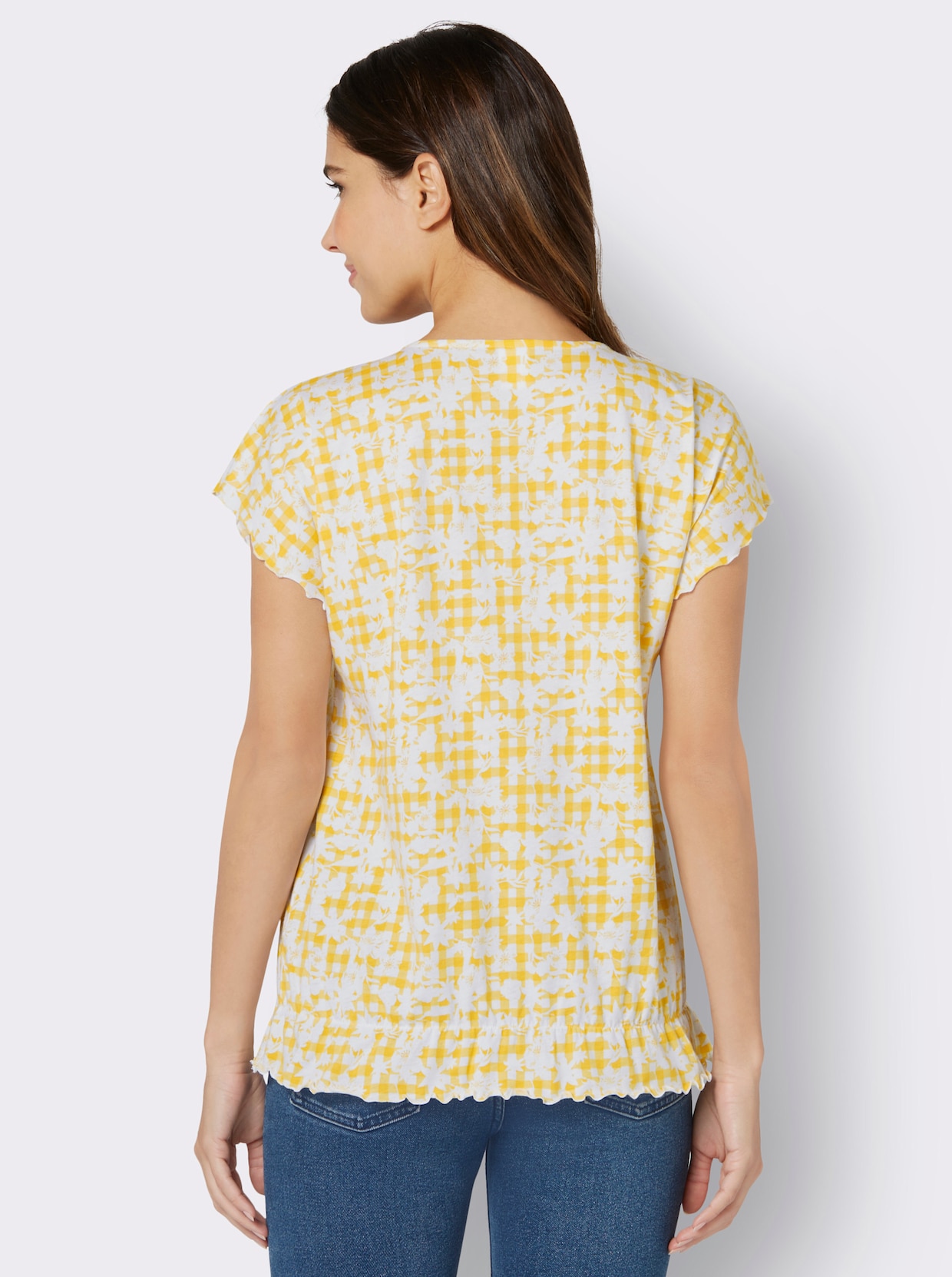 Tričko s kulatým výstřihem - citronová-bílá-potisk