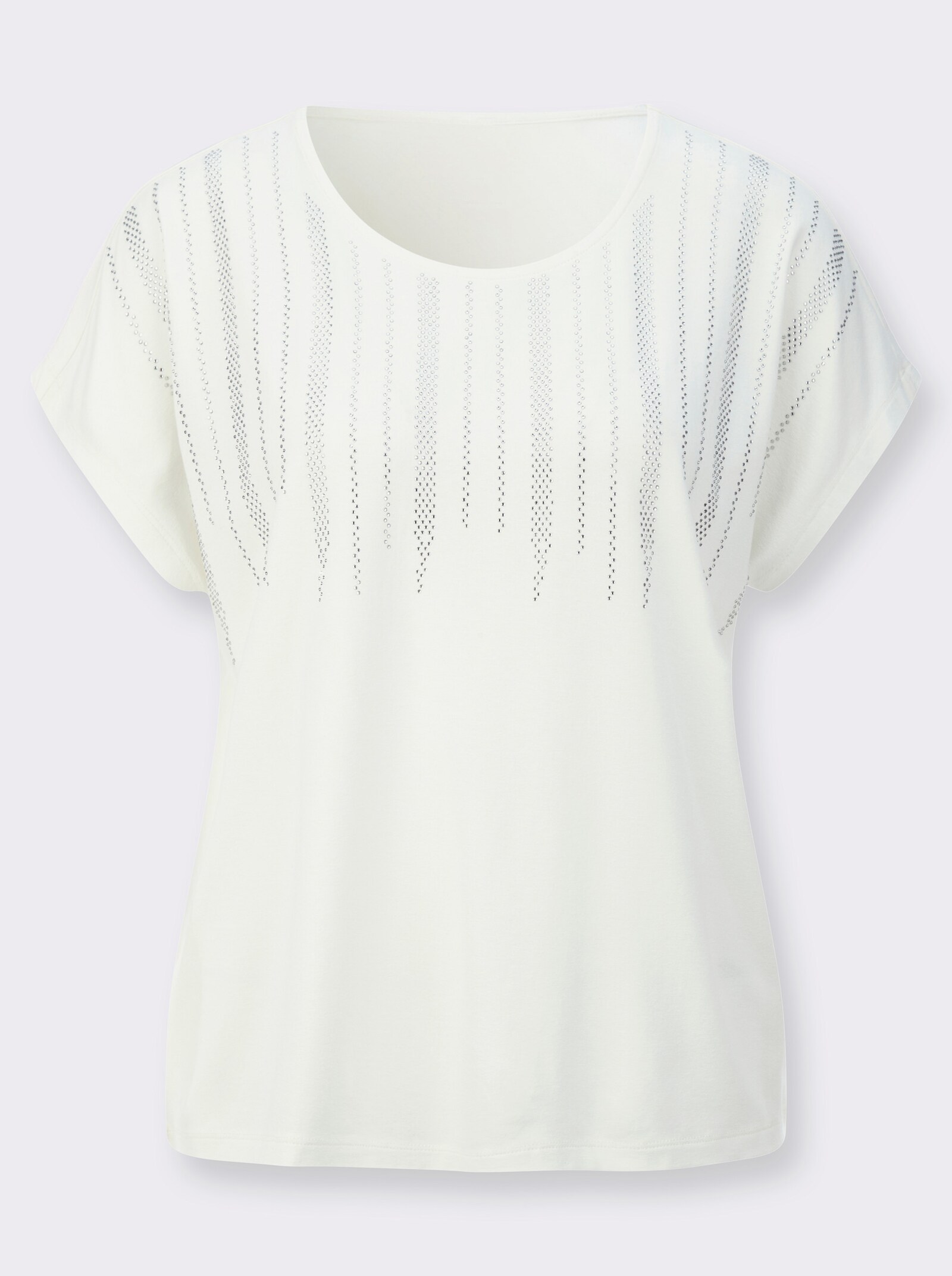 Kurzarmshirt mit Ziersteinchen - ecru