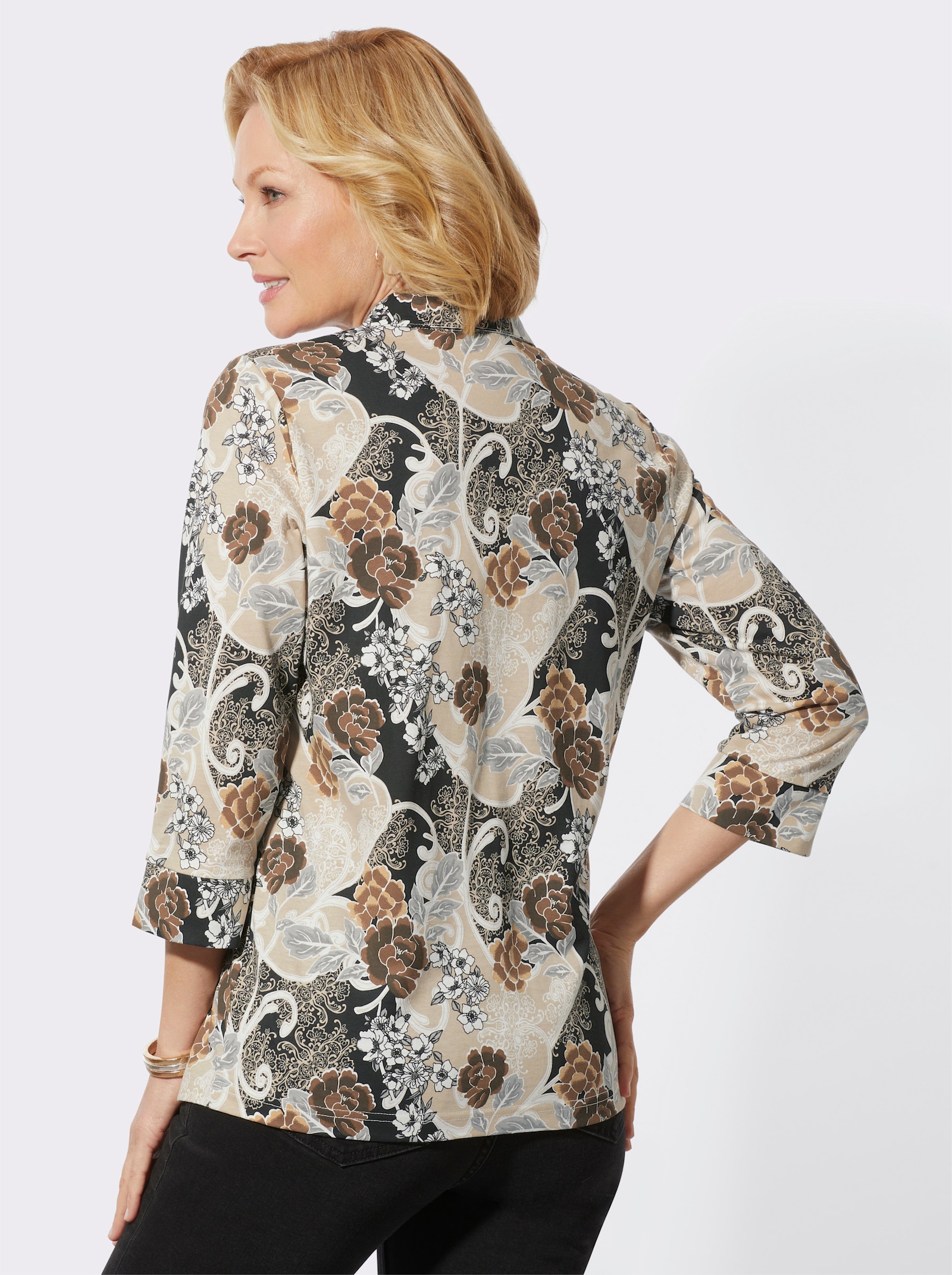 Poloshirt met glittersteentjes - beige/bruin geprint