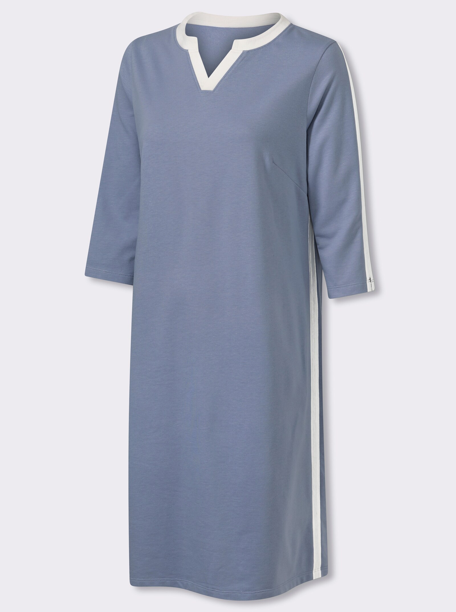 Sweatkleid mit Kontrastblenden - taubenblau-ecru