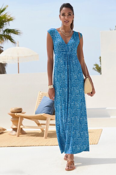 LASCANA Maxikleid - blau-creme bedruckt