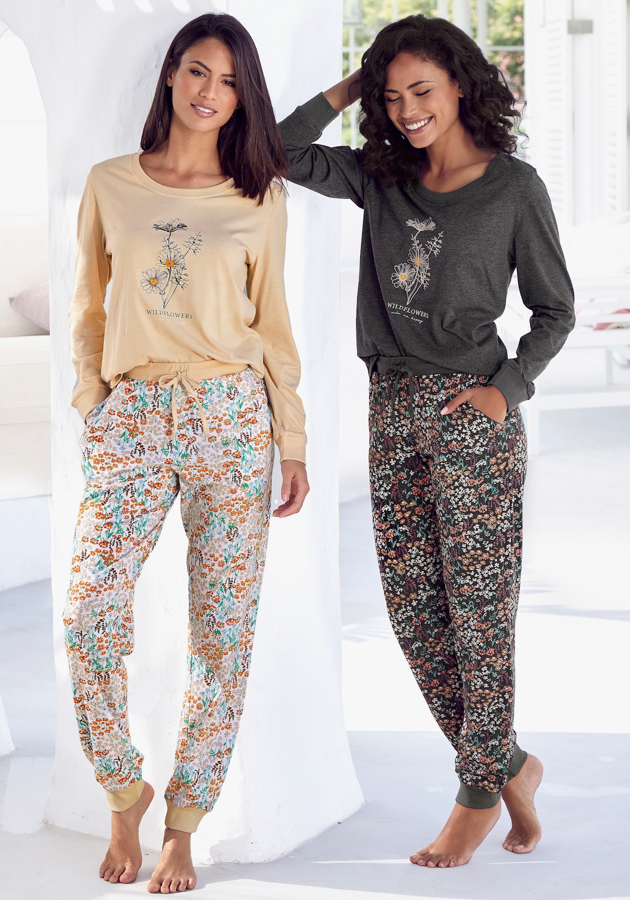 Vivance Dreams Pyjama - zand gebloemd, donkergrijs gebloemd