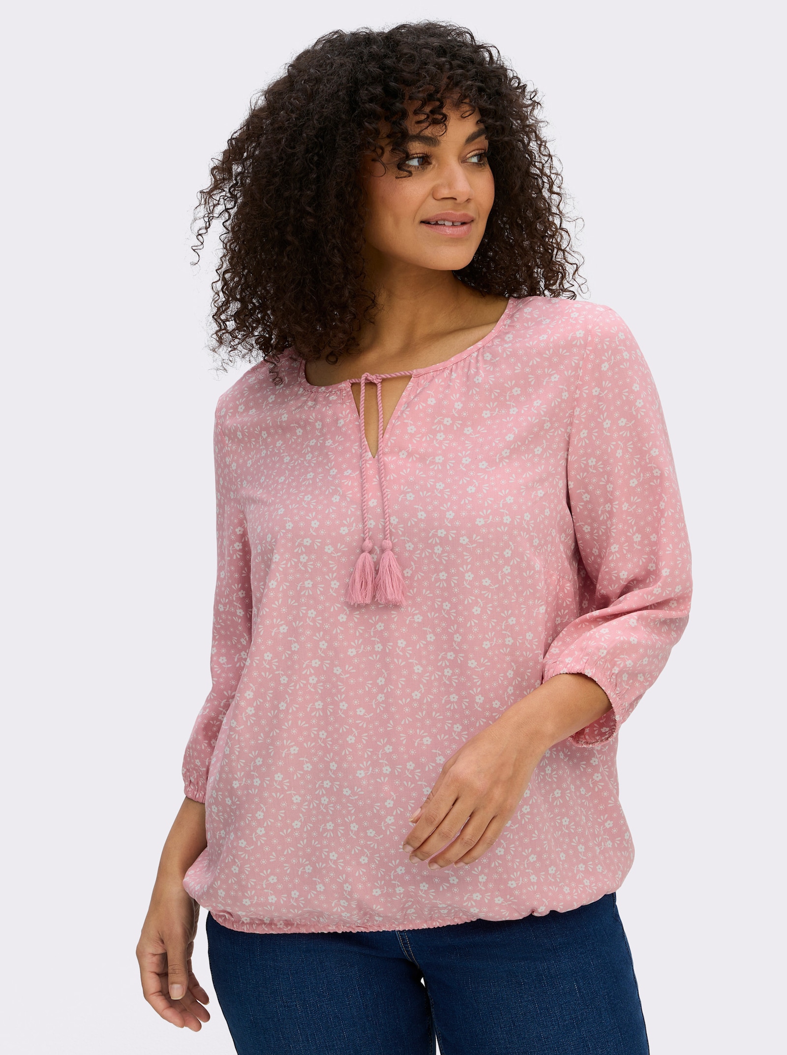 sheego Tunika mit Bindebändern - rosenquarz-ecru-bedruckt