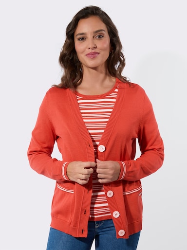 Twin-Set mit Schmuckknöpfen - terra-ecru-geringelt