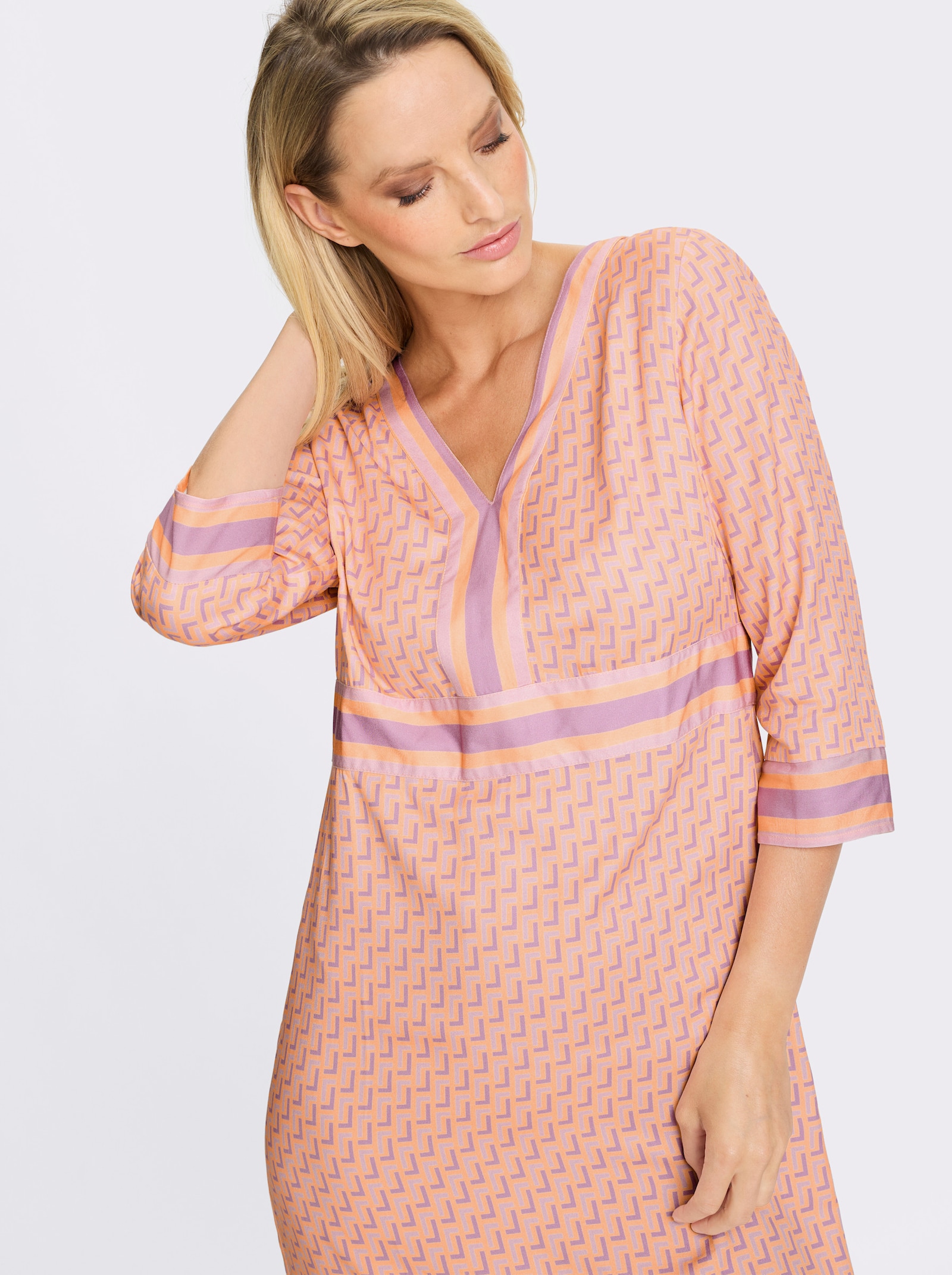 heine Webkleid - apricot-rosé-bedruckt