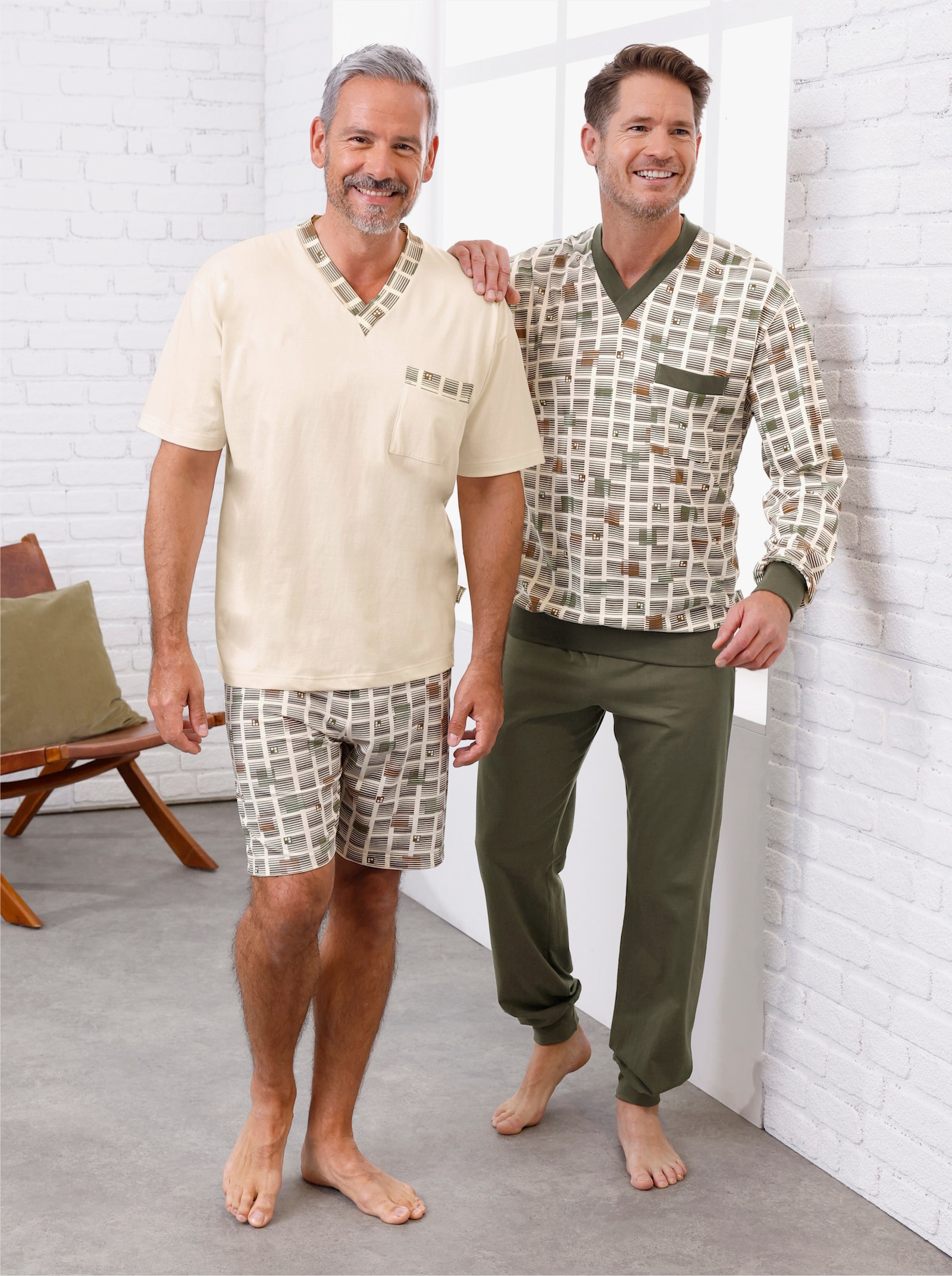 götting shortama - champagne/olijf bedrukt