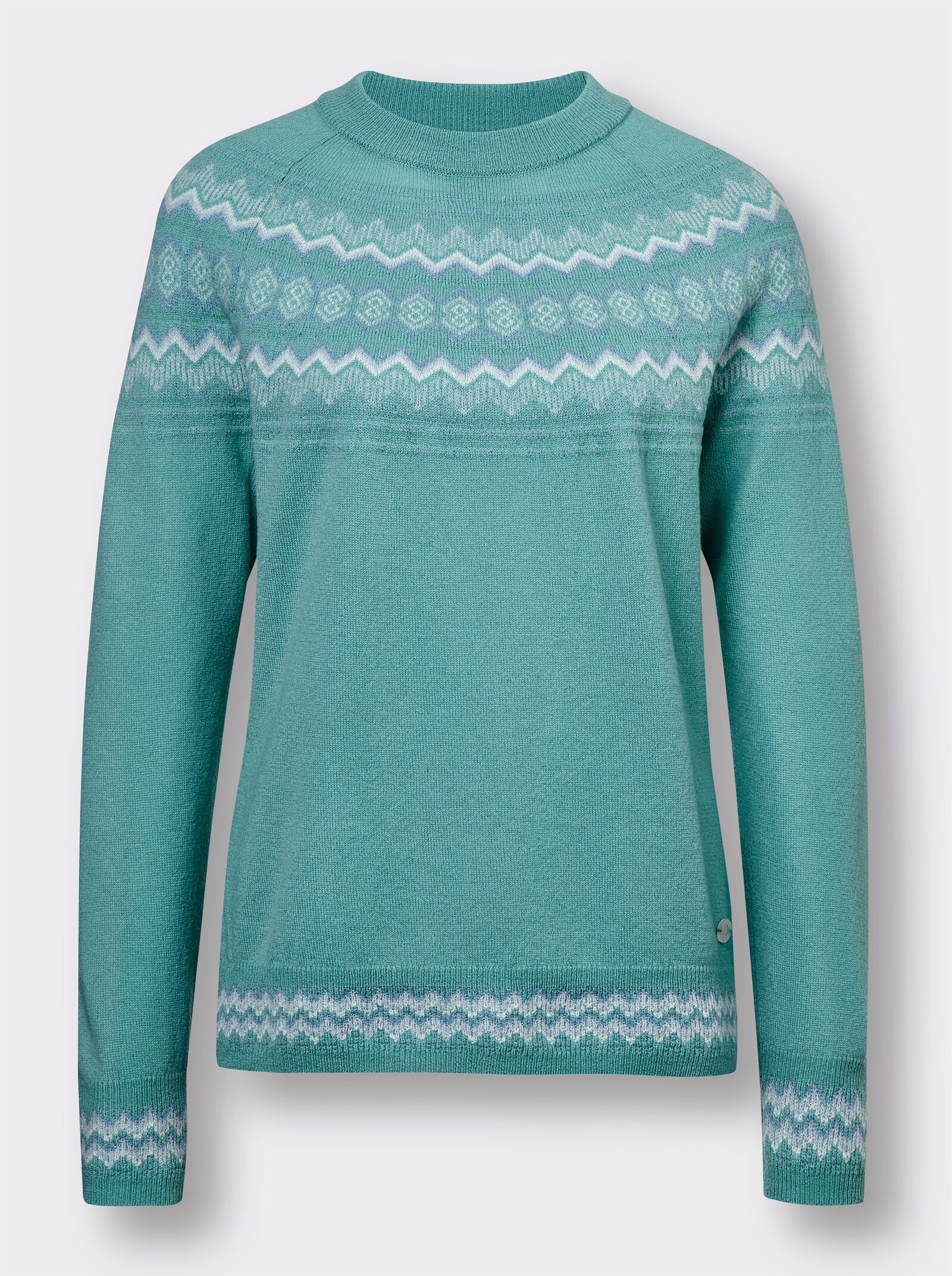 CREATION L PREMIUM Jacquard-Pullover im Norweger-Stil - jade-steingrau-gemustert