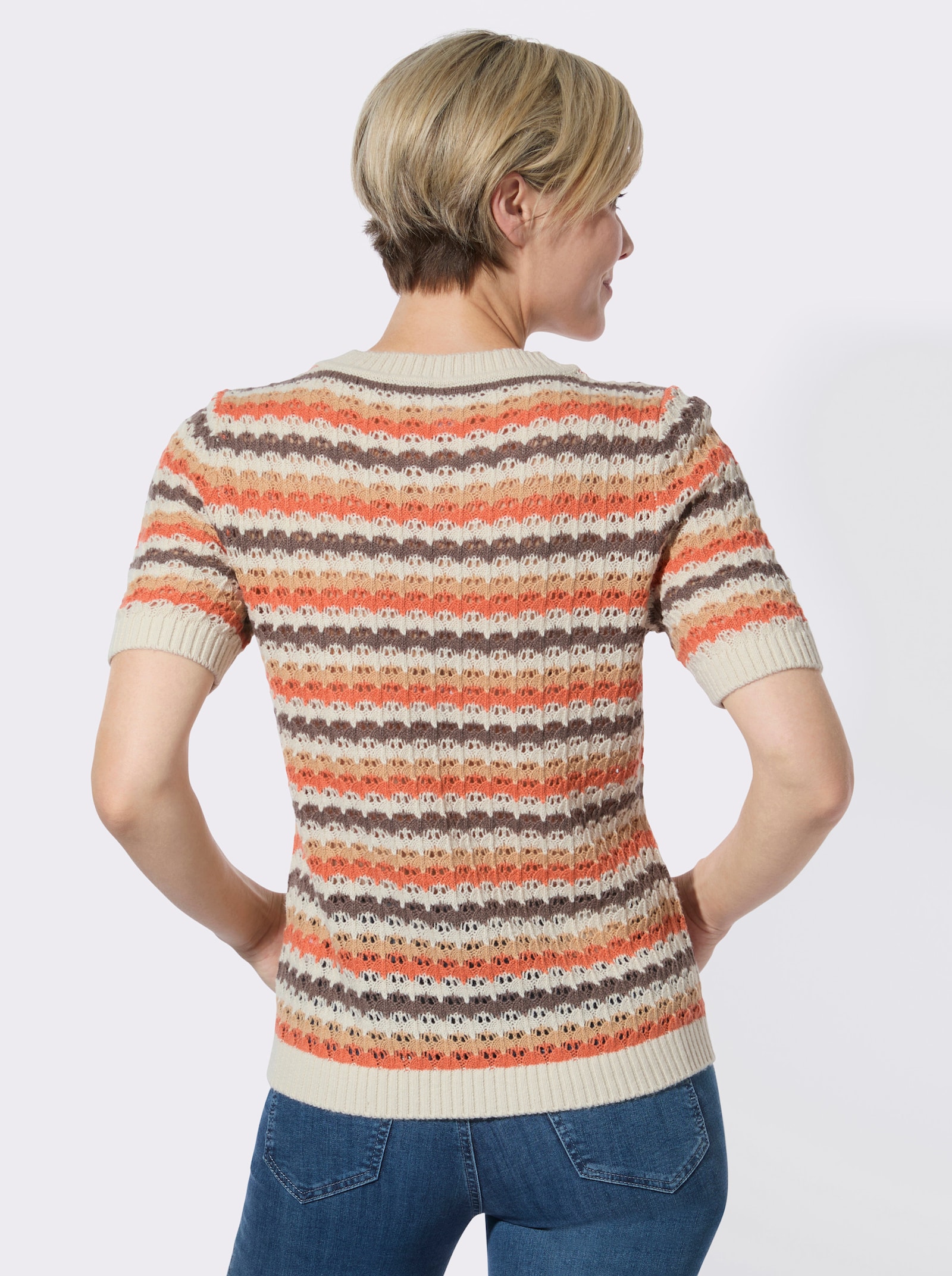 Ajourpullover mit Ringel-Muster - sand-dunkeltaupe-geringelt