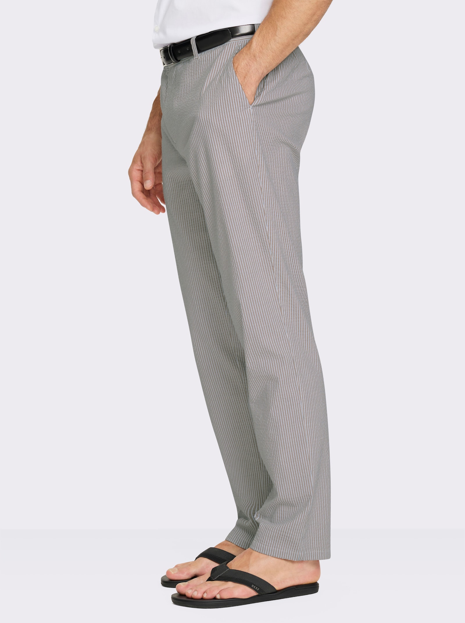 Marco Donati Broek van seersucker - sesam gestreept