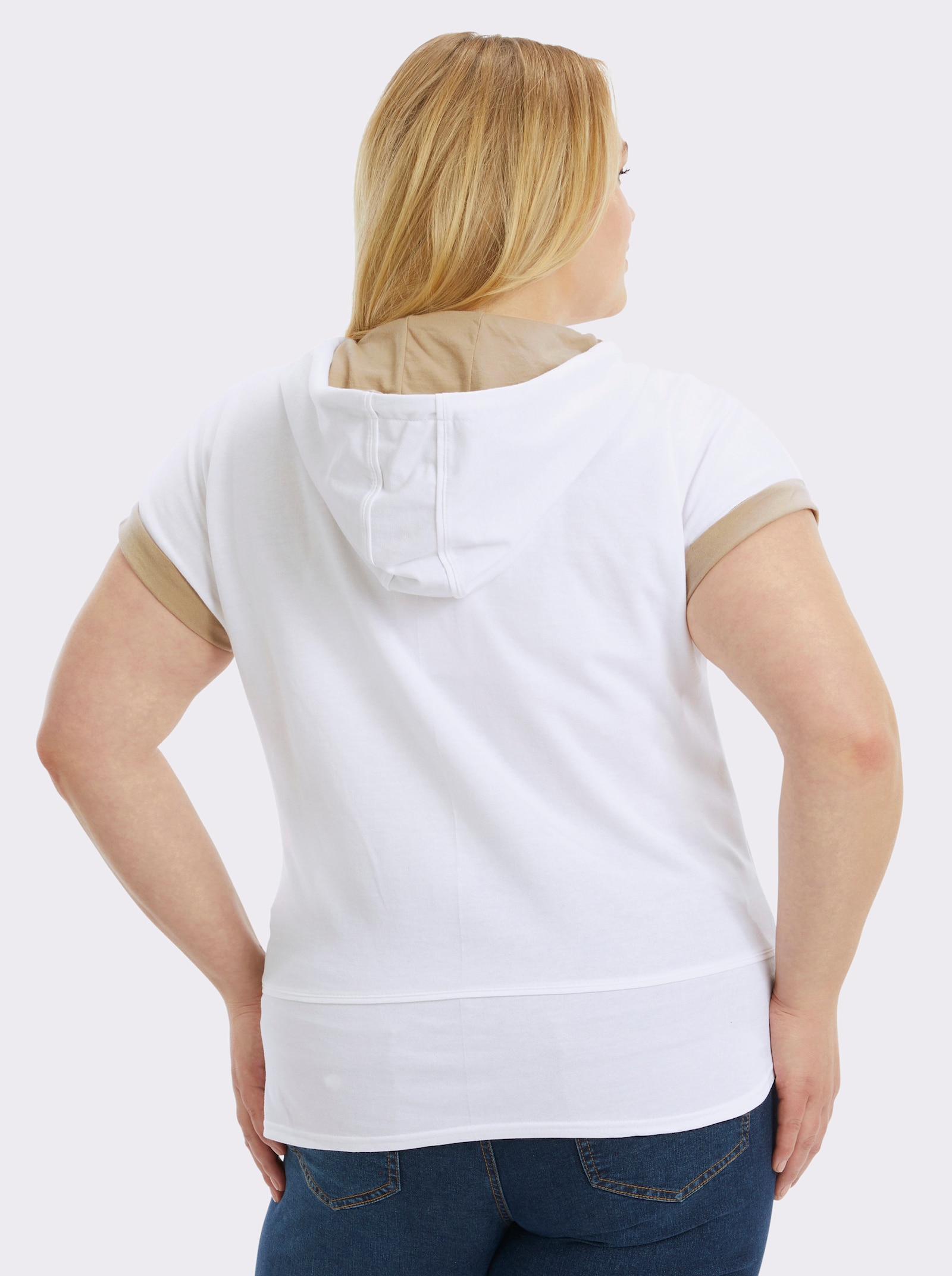  Kapuzenshirt mit Farbkontrasten - weiß-camel