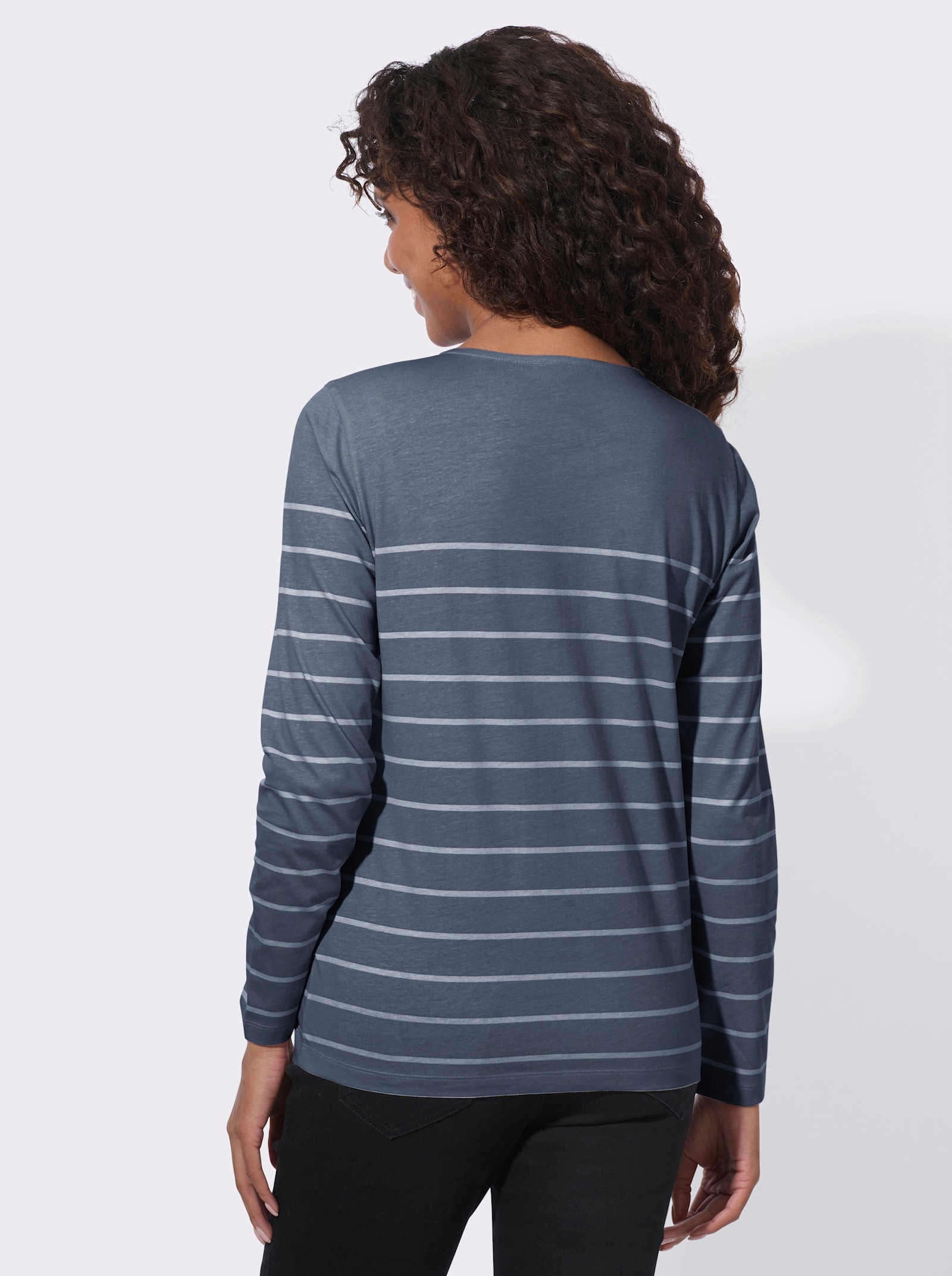 Ringelshirt aus reiner Baumwolle - rauchblau-ecru