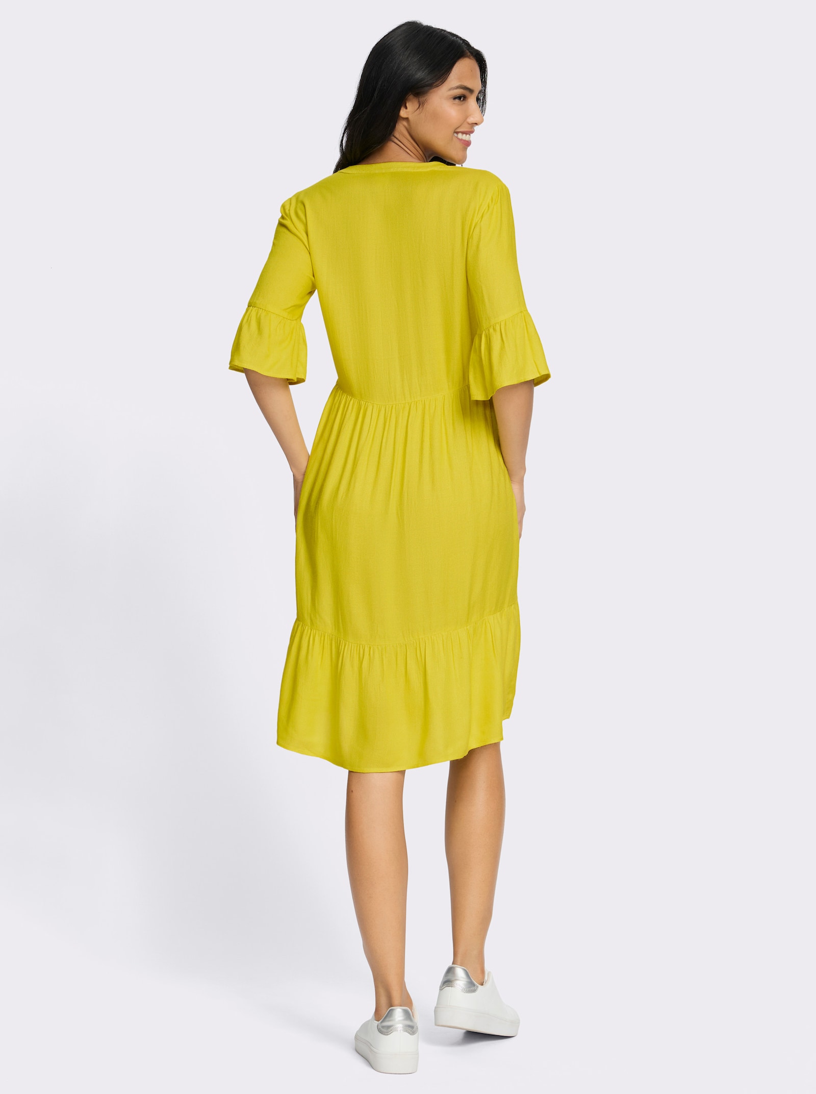 Tunikakleid in Stufenform, reine Viskose - limone