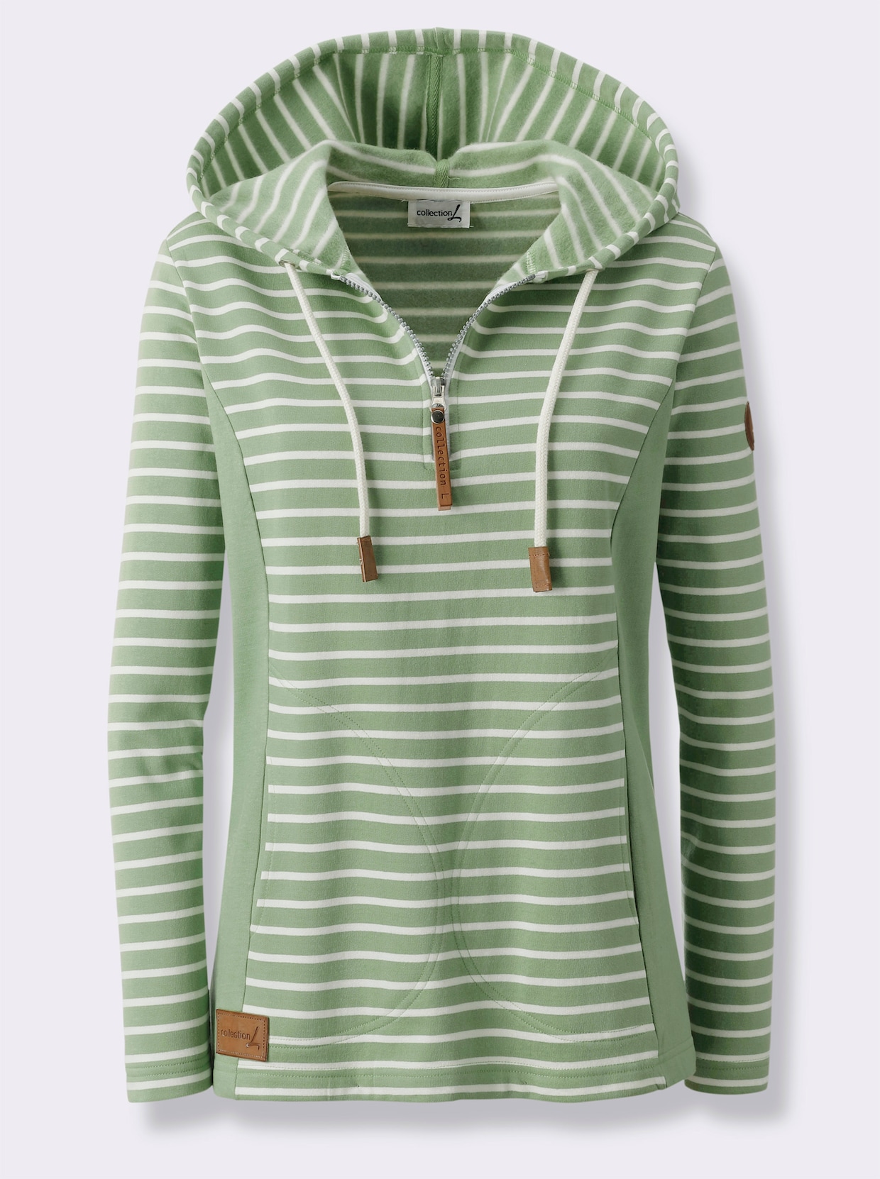 Kapuzensweatshirt - eucalyptus-ecru-geringelt