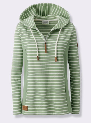 Kapuzensweatshirt - eucalyptus-ecru-geringelt
