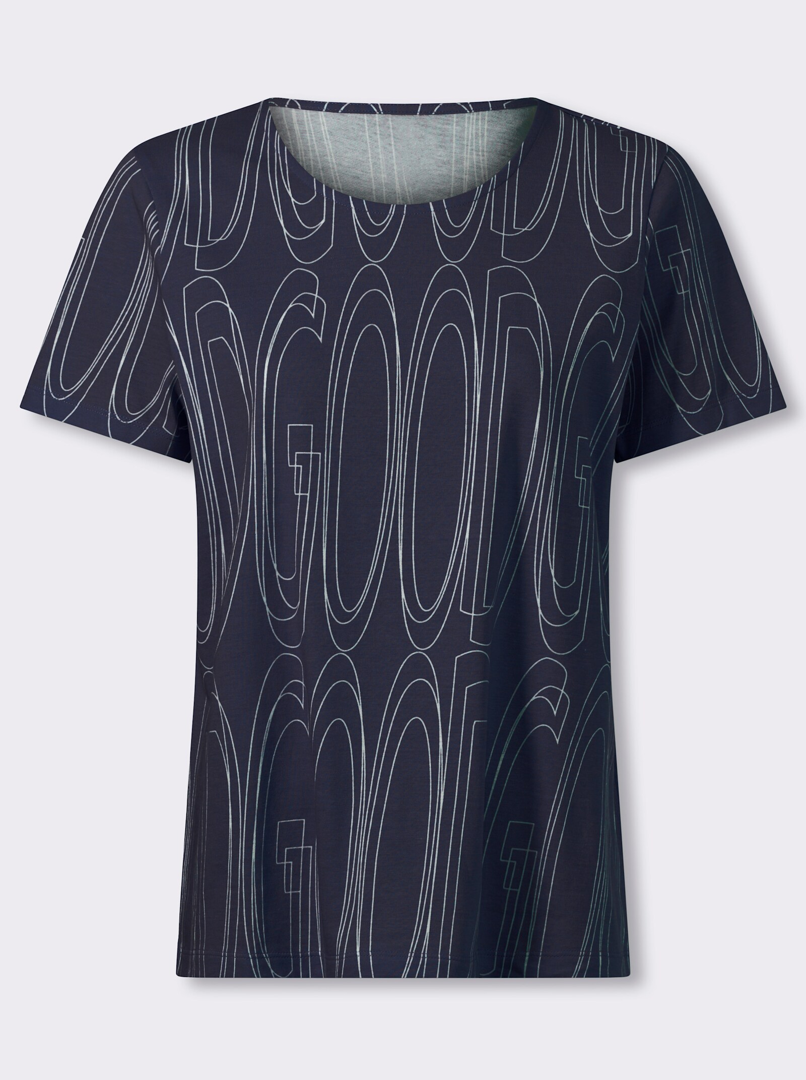 Kurzarmshirt mit Allover-Druck - marine-ecru-bedruckt